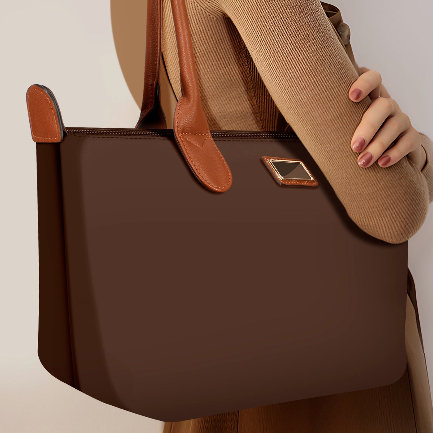 Sac à Main Shopper Medium en Tissu Lisse Flanéria Taupe