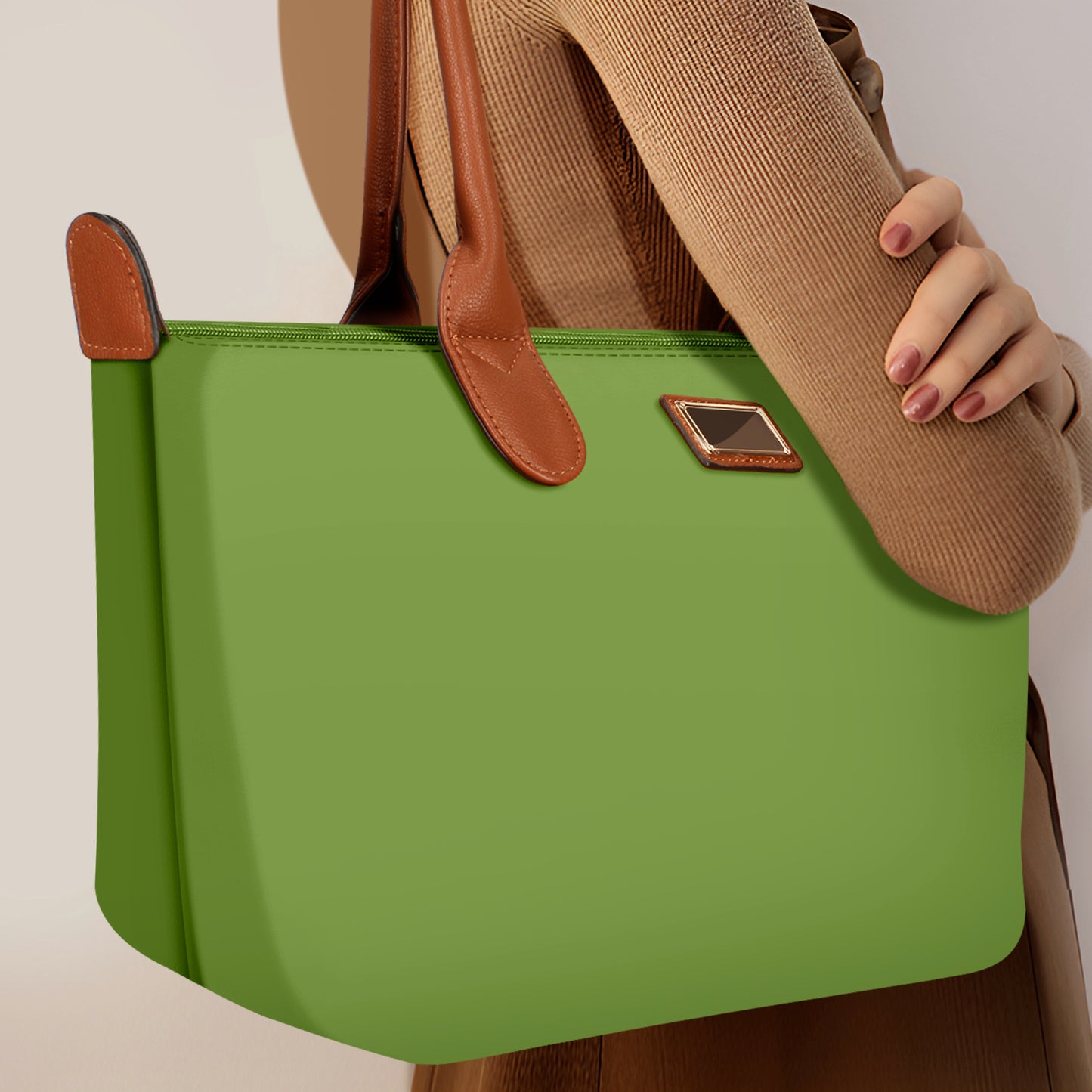 Sac à Main Shopper Medium en Tissu Lisse Flanéria Vert