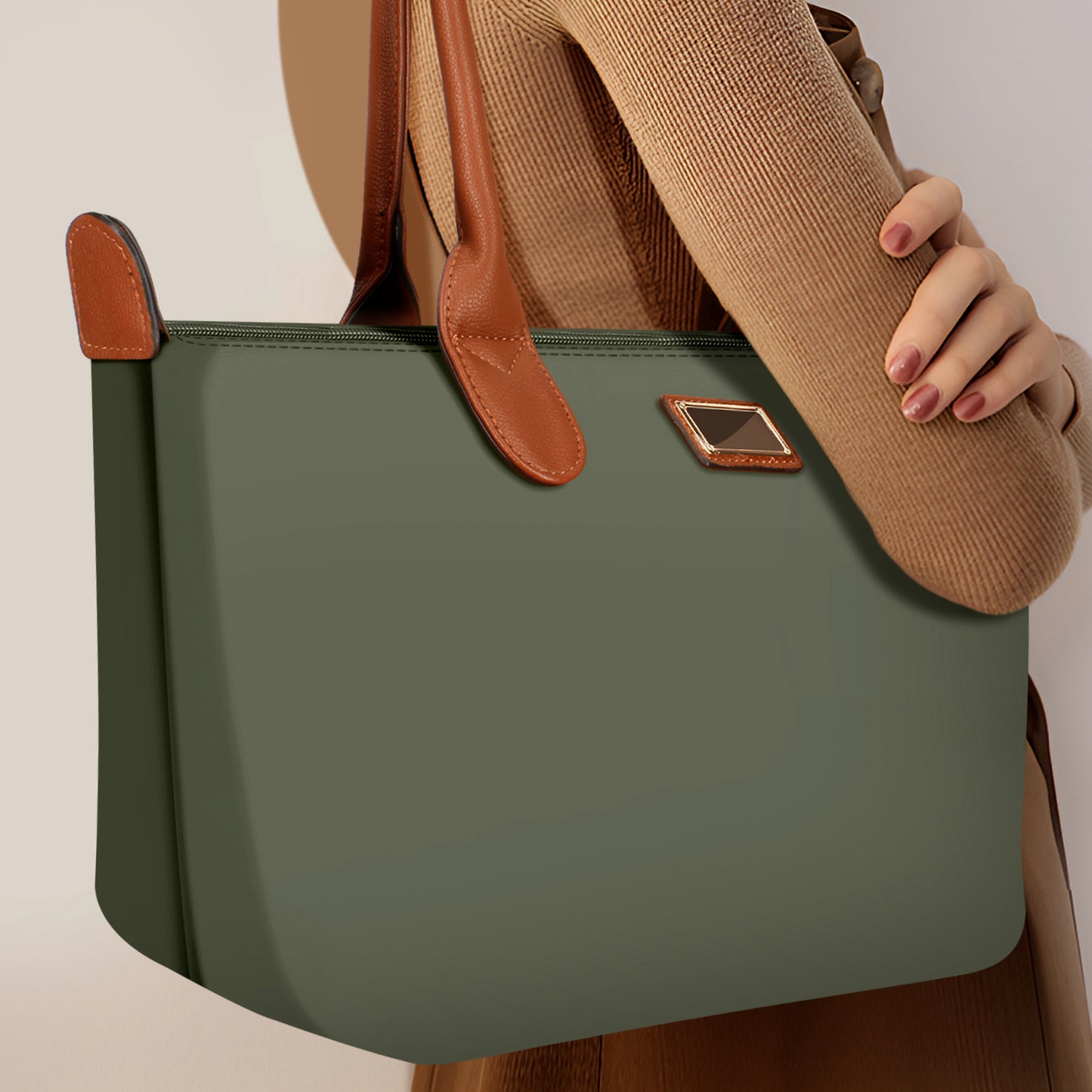 Sac à Main Shopper Medium en Tissu Lisse Flanéria Kaki