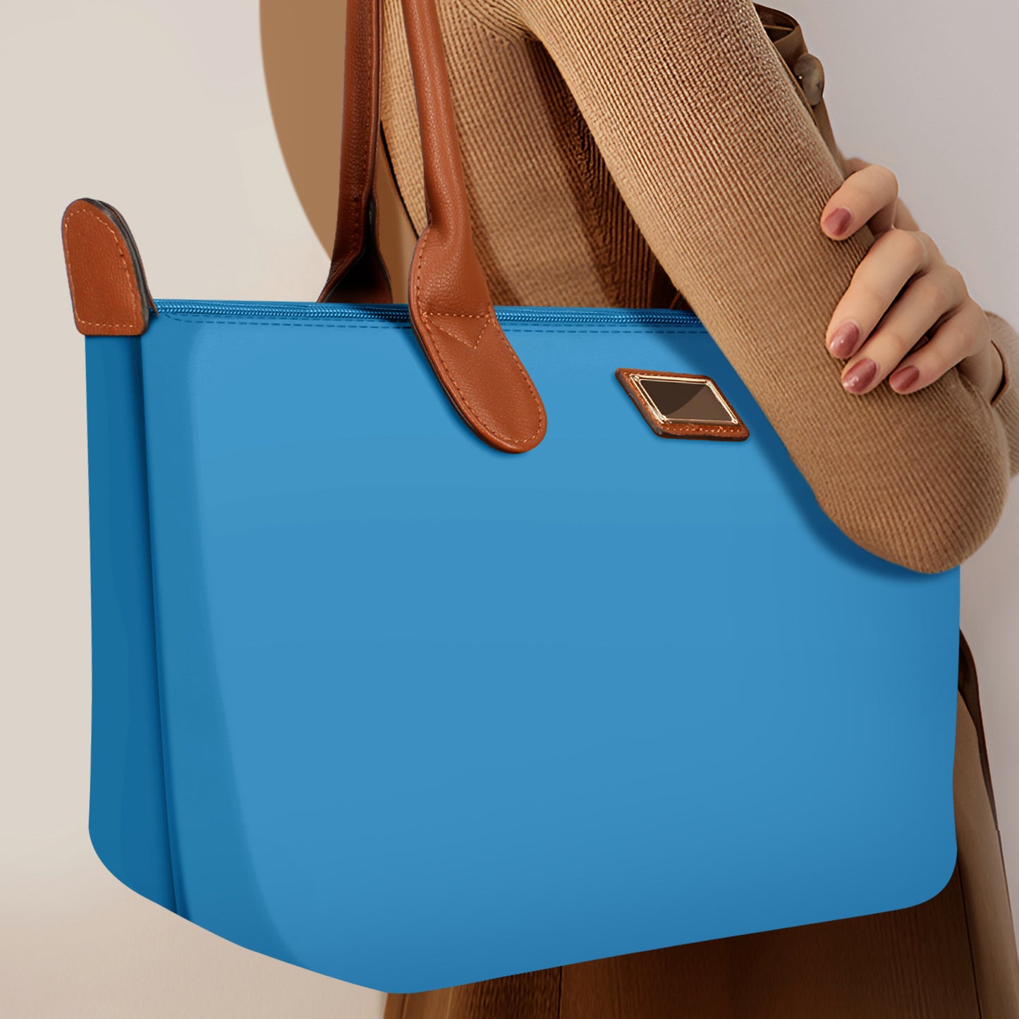 Sac à Main Shopper Medium en Tissu Lisse Flanéria Bleu Clair