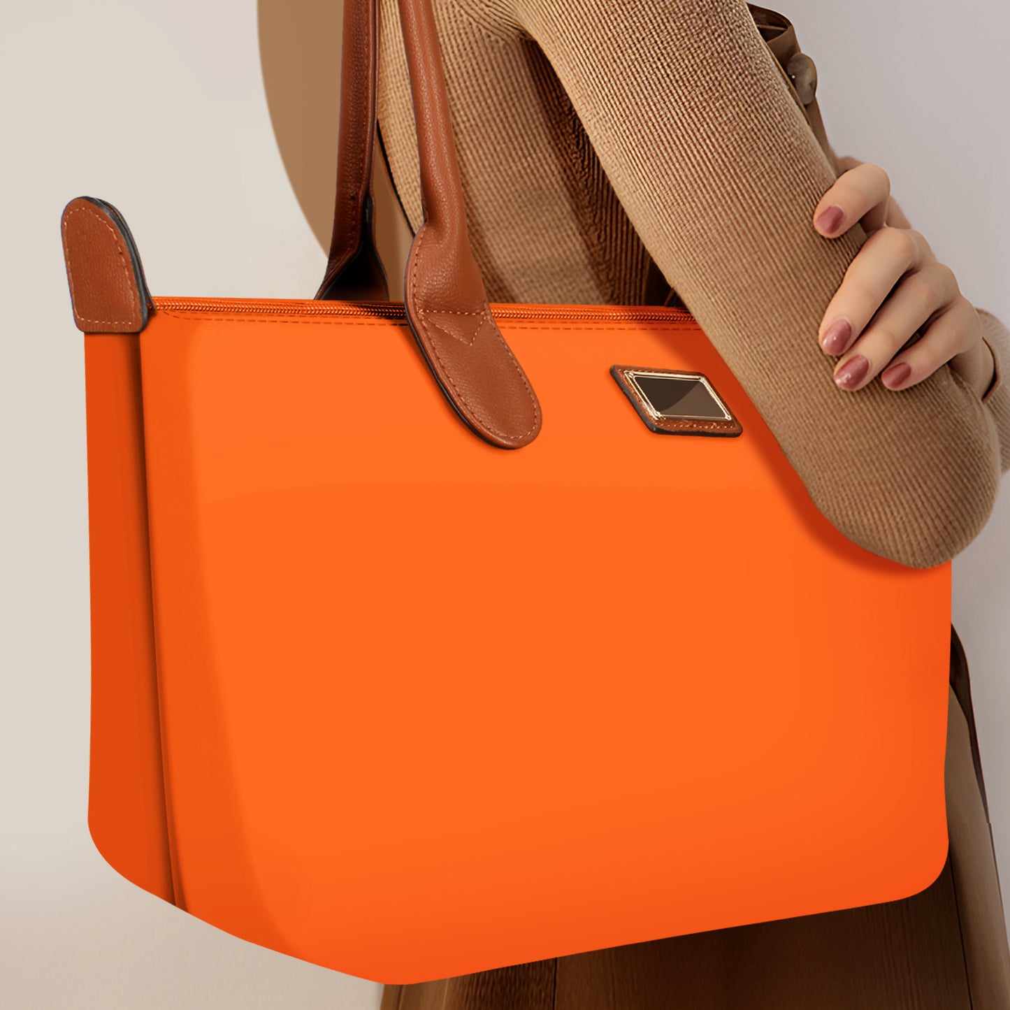 Sac à Main Shopper Medium en Tissu Lisse Flanéria Orange