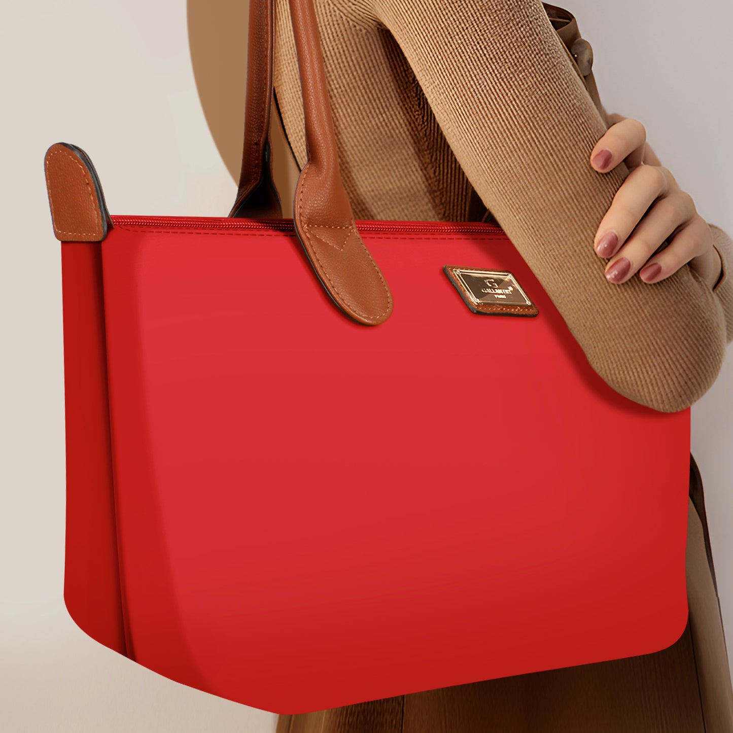 Sac à Main Shopper Medium en Tissu Lisse Flanéria Rouge