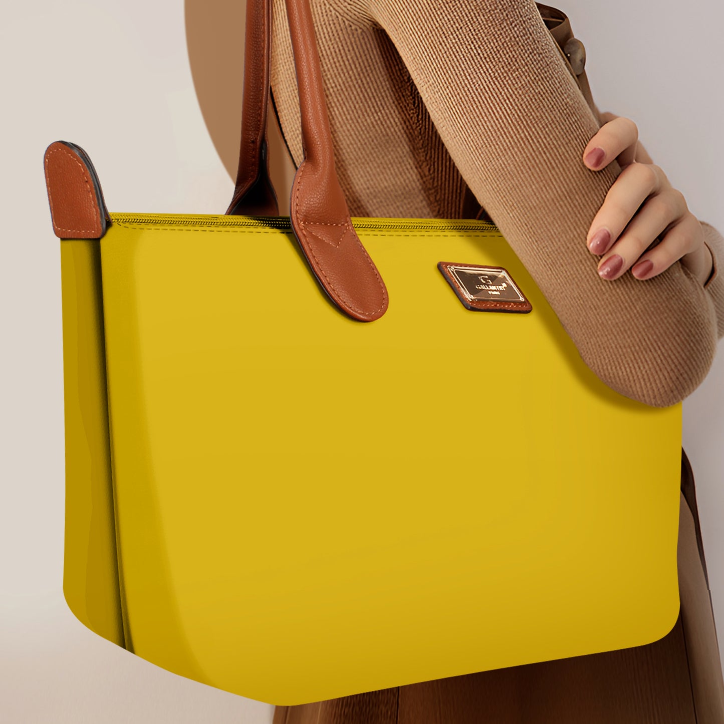 Sac à Main Shopper Medium en Tissu Lisse Flanéria Jaune