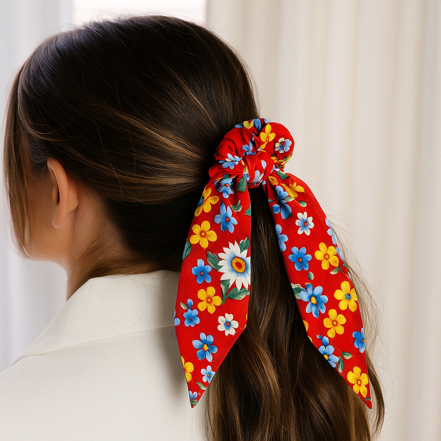 Chouchou Foulard Magnolia Fleuri Liberty Rouge