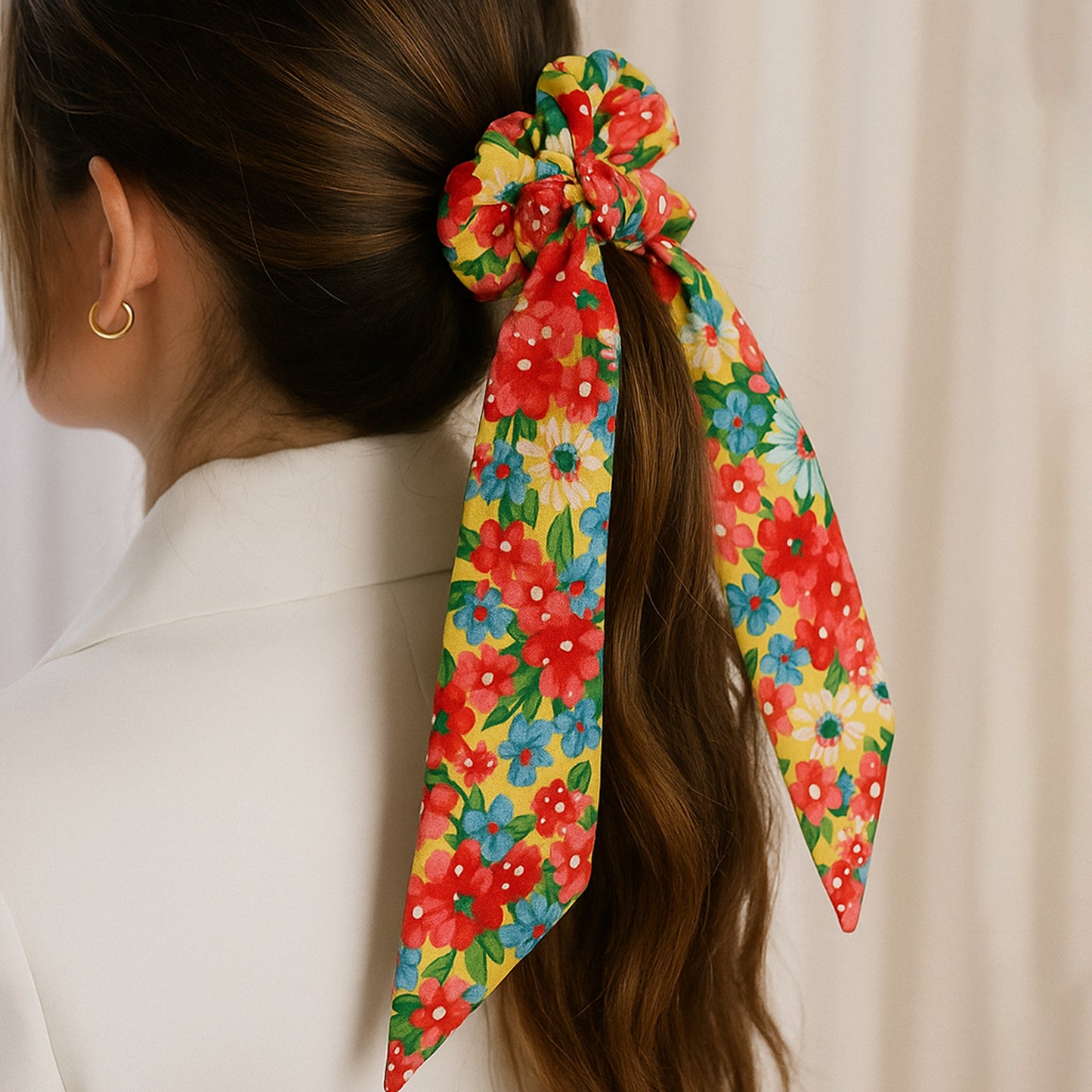 Chouchou Foulard Magnolia Fleuri Liberty Jaune