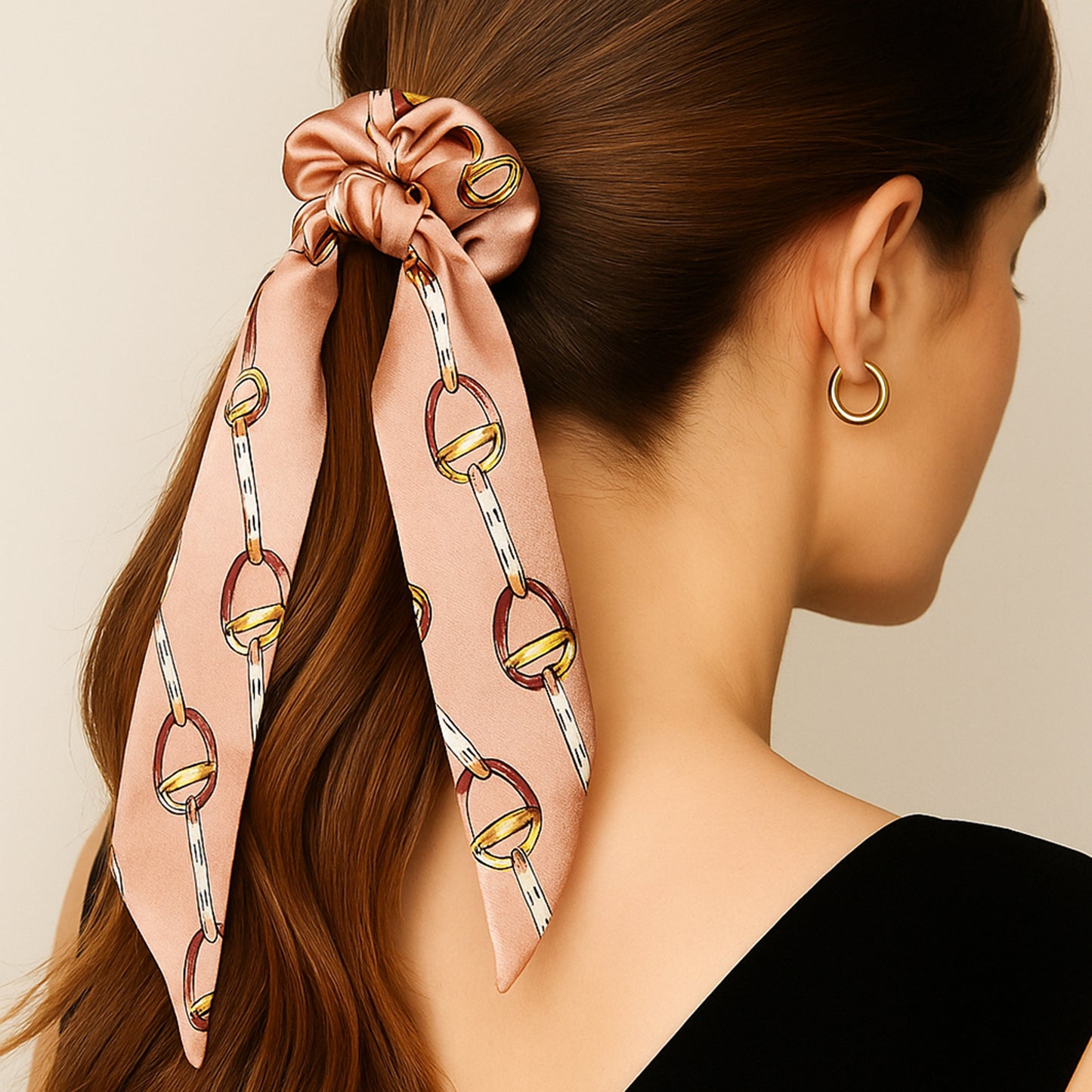Chouchou Foulard Cordelia Imprimé Baroque Rose