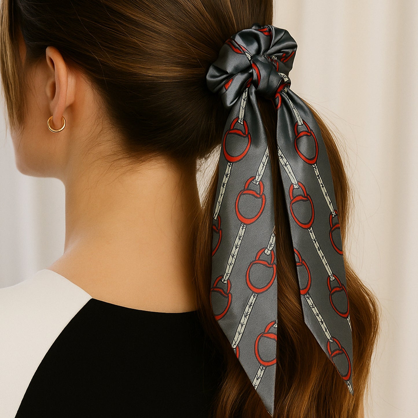 Chouchou Foulard Cordelia Imprimé Baroque Gris