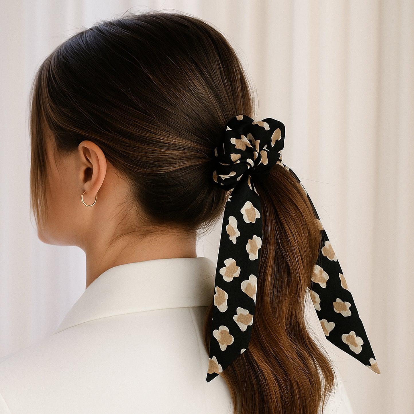 Chouchou Foulard Magnolia Fleuri Liberty Noir