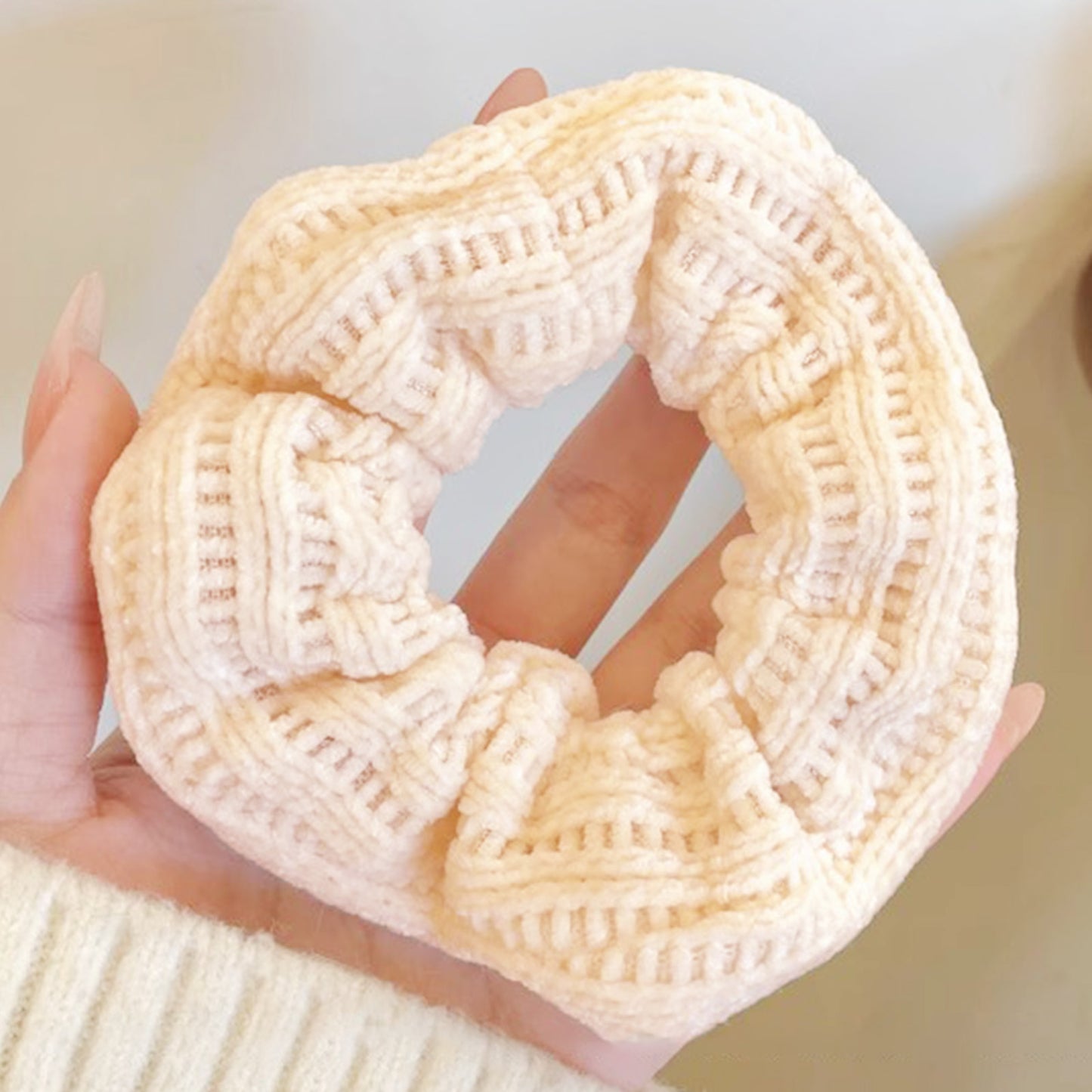 Chouchou en Velours Tricoté Vintage - Blanc Neige