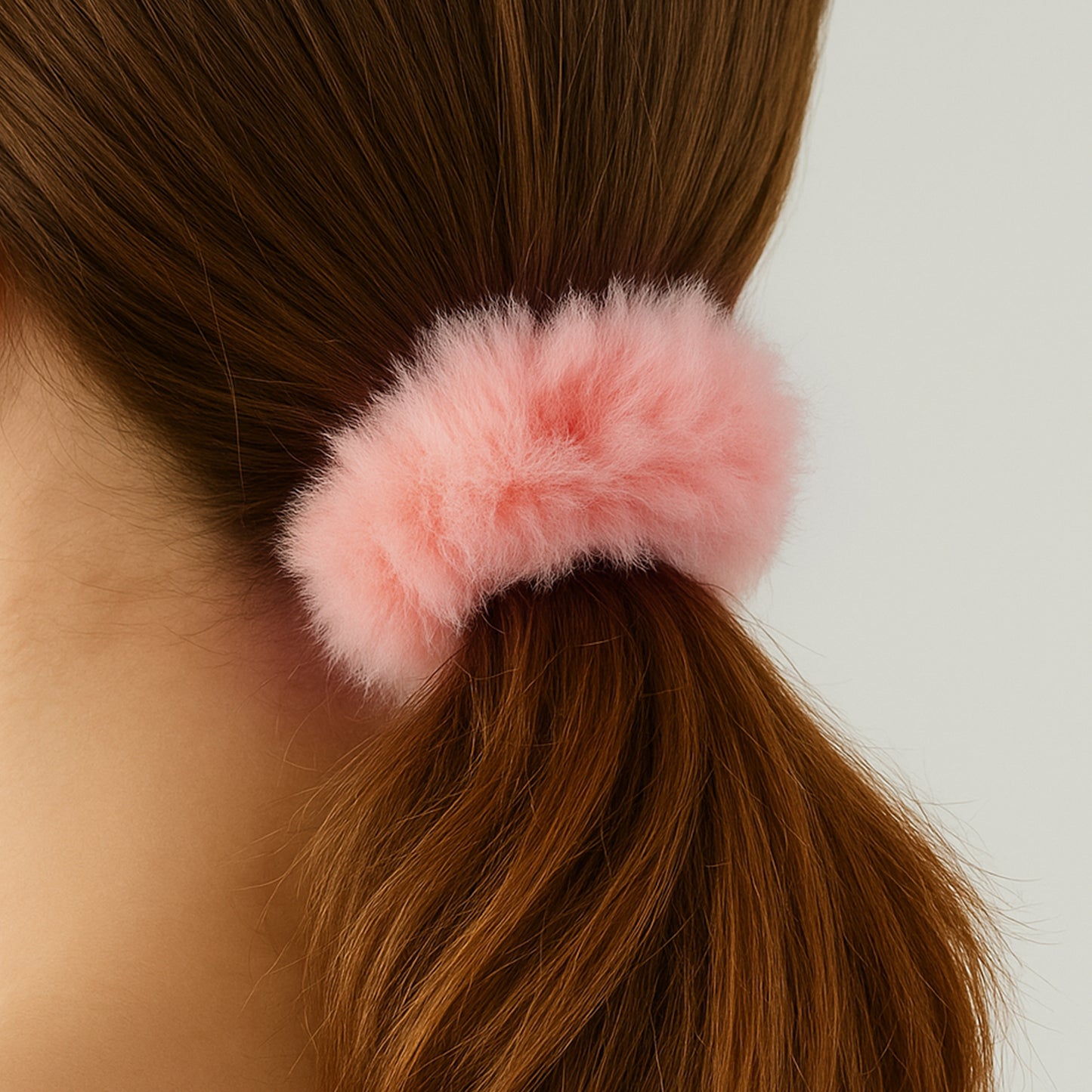 Chouchou Effet Fourrure Fluffy Pêche