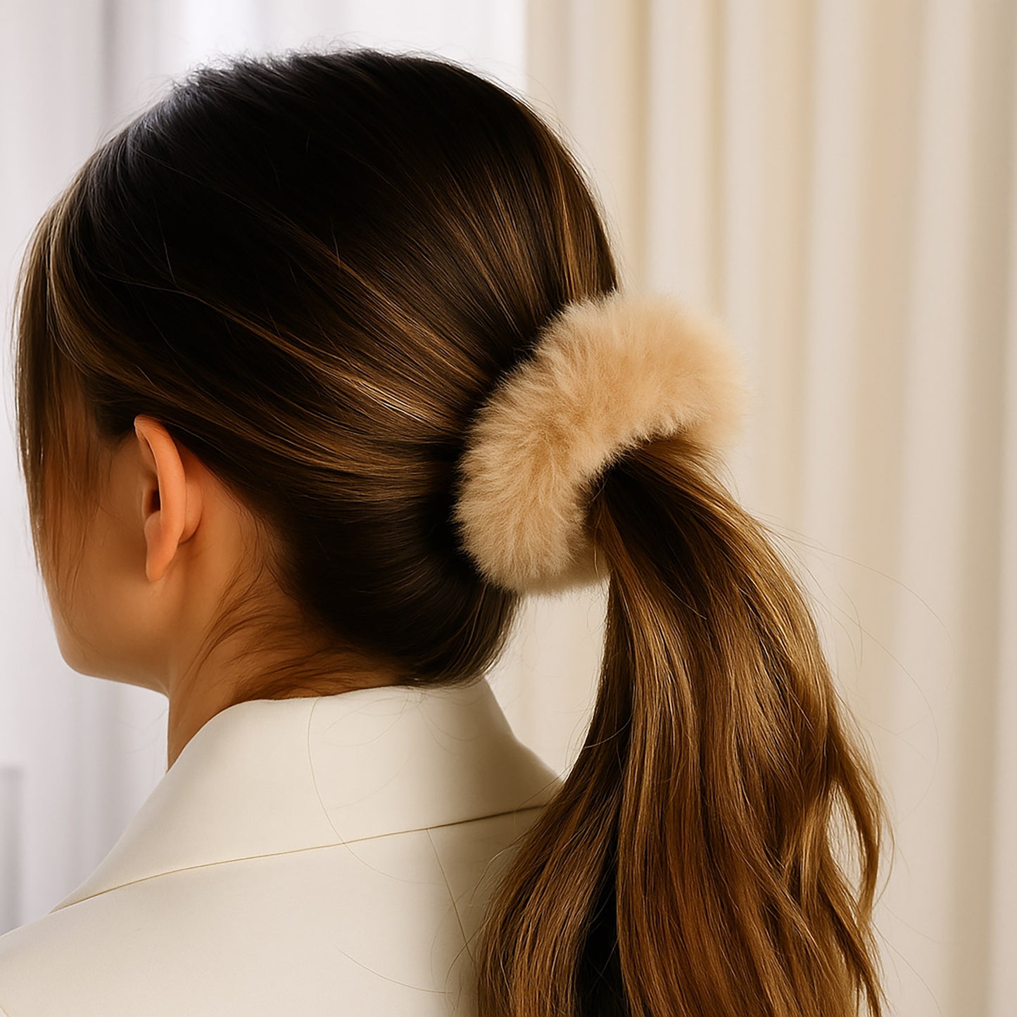 Chouchou en Fourrure Duveteuse Marcy Beige