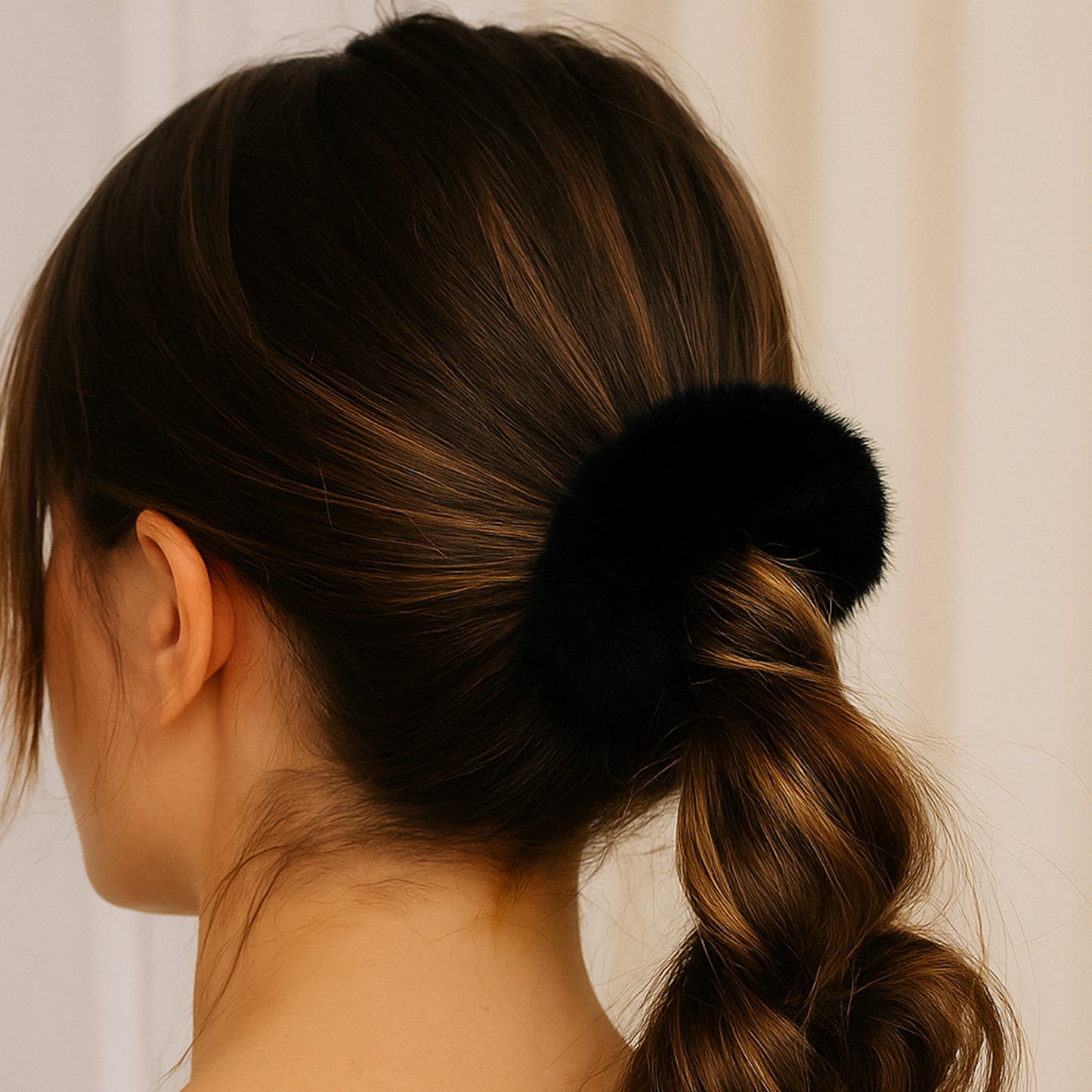 Chouchou en Fourrure Duveteuse Marcy Noir