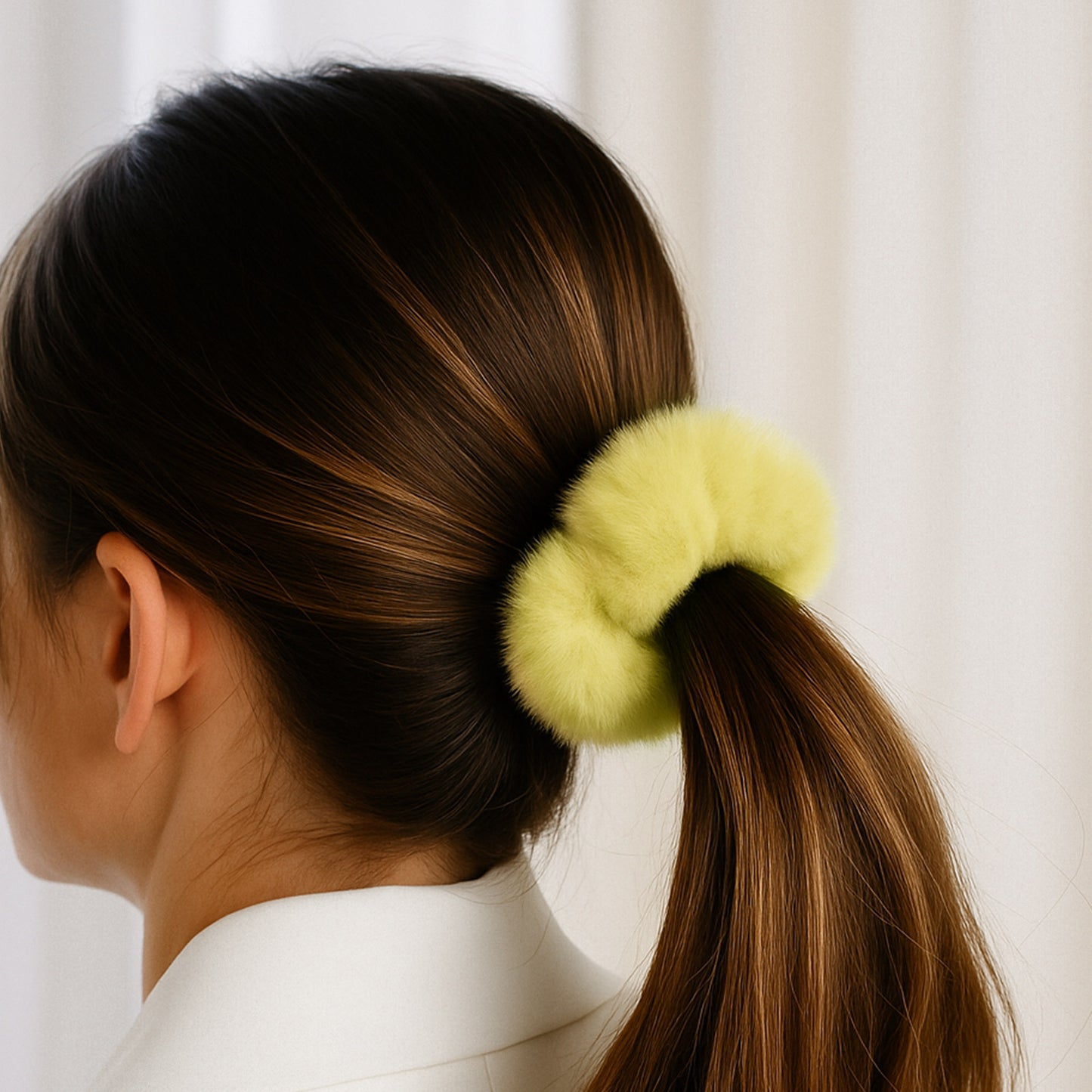 Chouchou en Fourrure Duveteuse Marcy Jaune