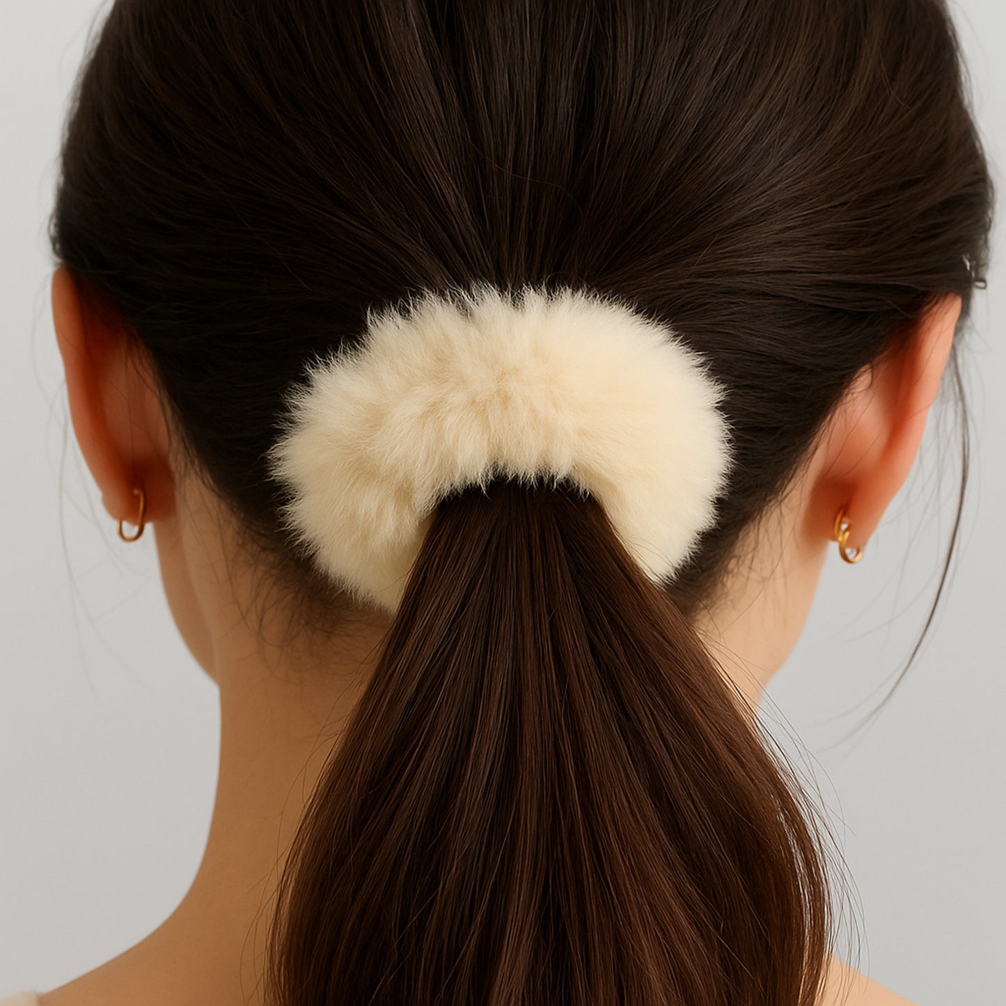 Chouchou en Fourrure Duveteuse Marcy Beige Clair