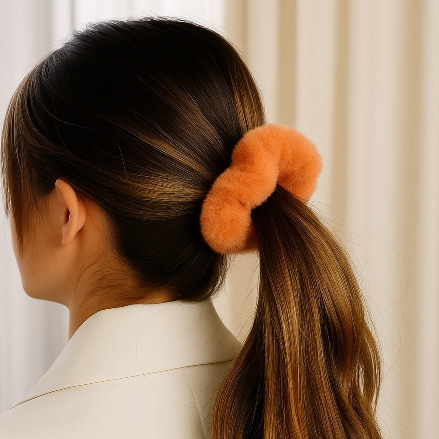 Chouchou Fourrure Duveteuse Orange