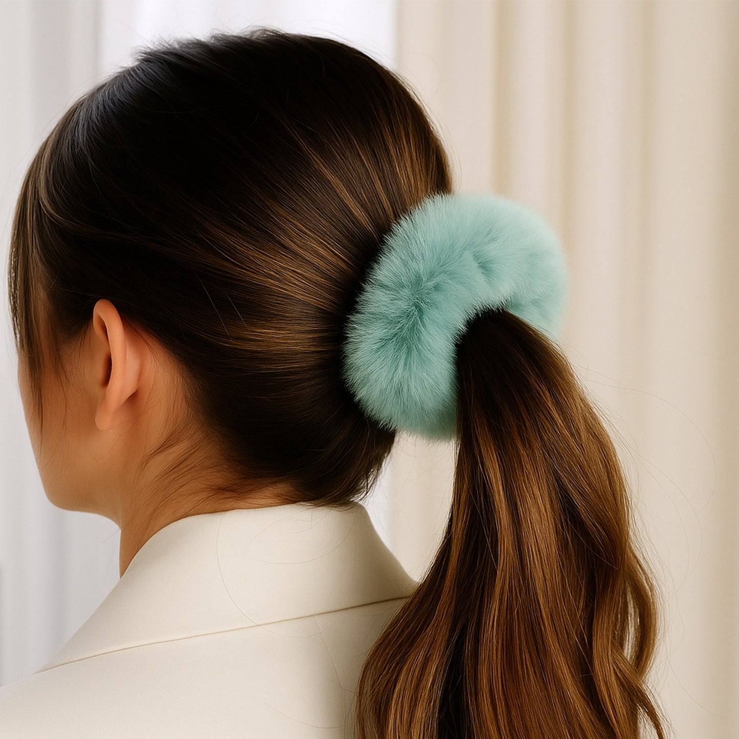 Chouchou en Fourrure Duveteuse Marcy Vert