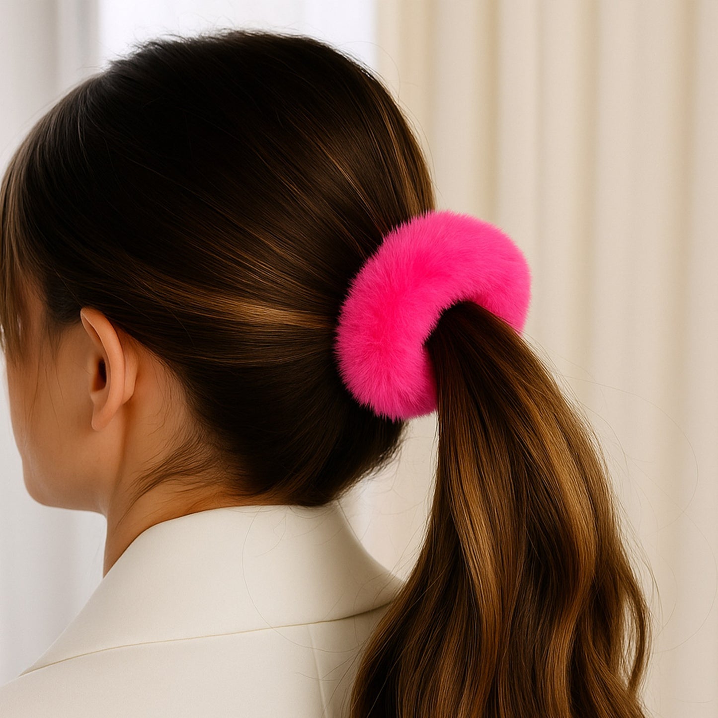 Chouchou en Fourrure Duveteuse Marcy Framboise