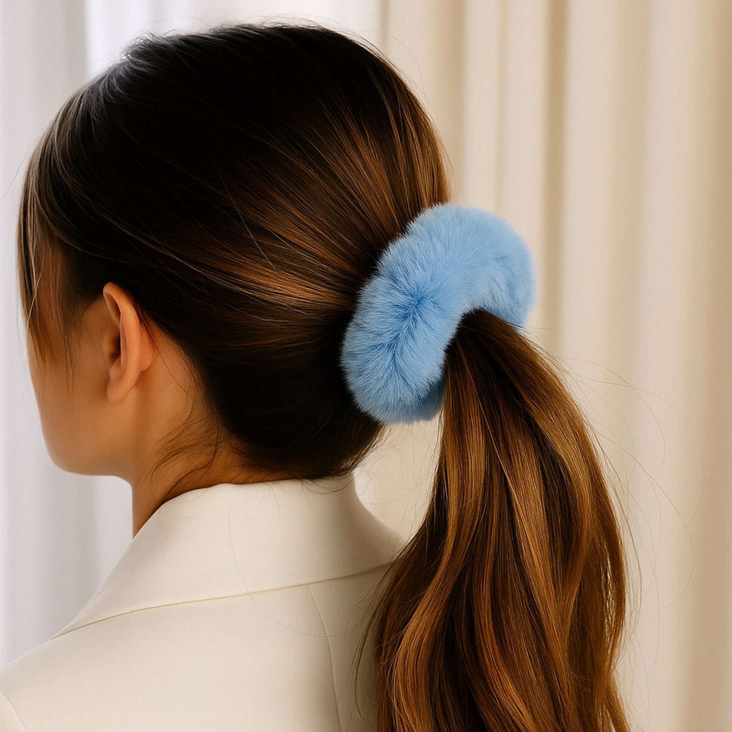 Chouchou en Fourrure Duveteuse Marcy Bleu