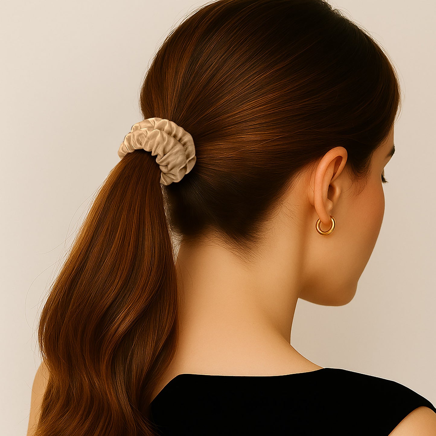 Chouchou en Satin Plissé Diamant Grace Café