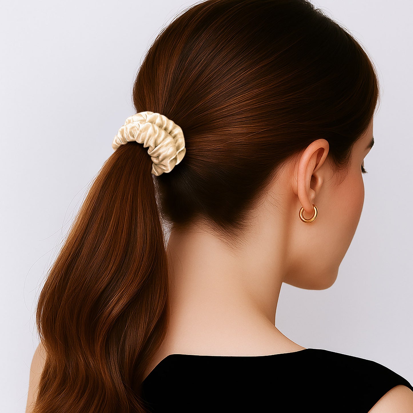 Chouchou en Satin Plissé Diamant Grace Beige