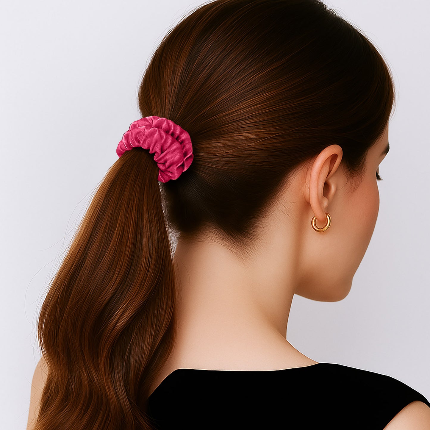 Chouchou en Satin Plissé Diamant Grace Fuchsia