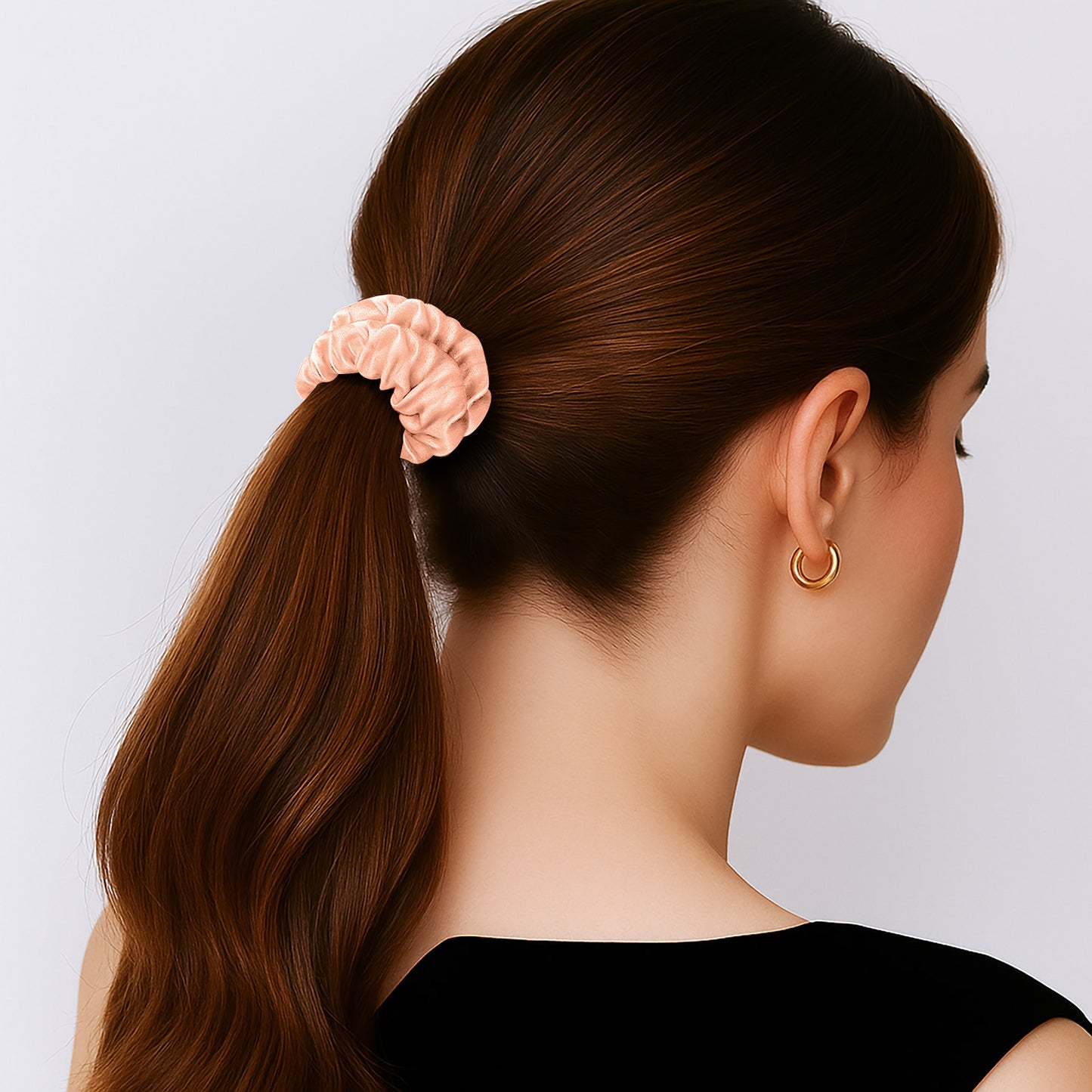 Chouchou en Satin Plissé Diamant Grace Rose