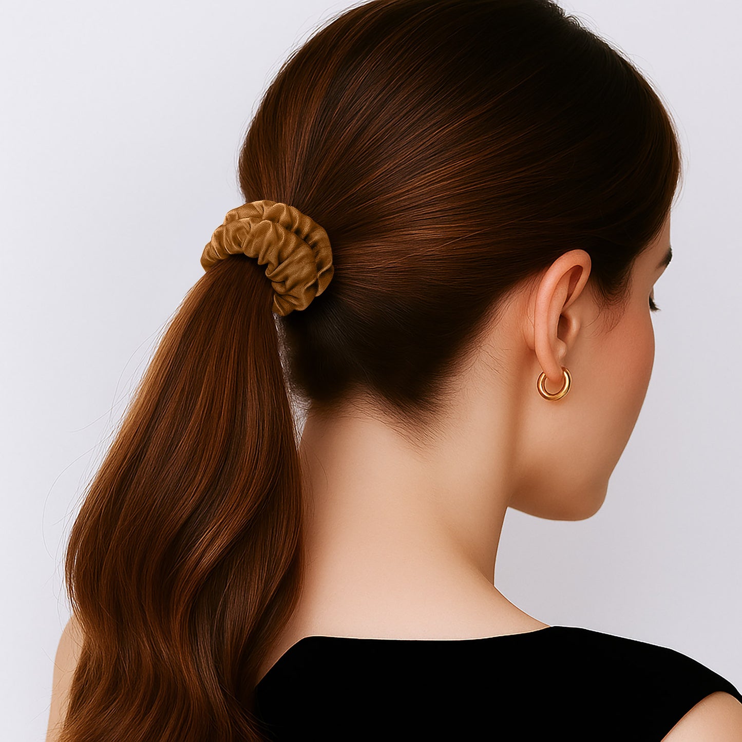 Chouchou en Satin Plissé Amalya Marron