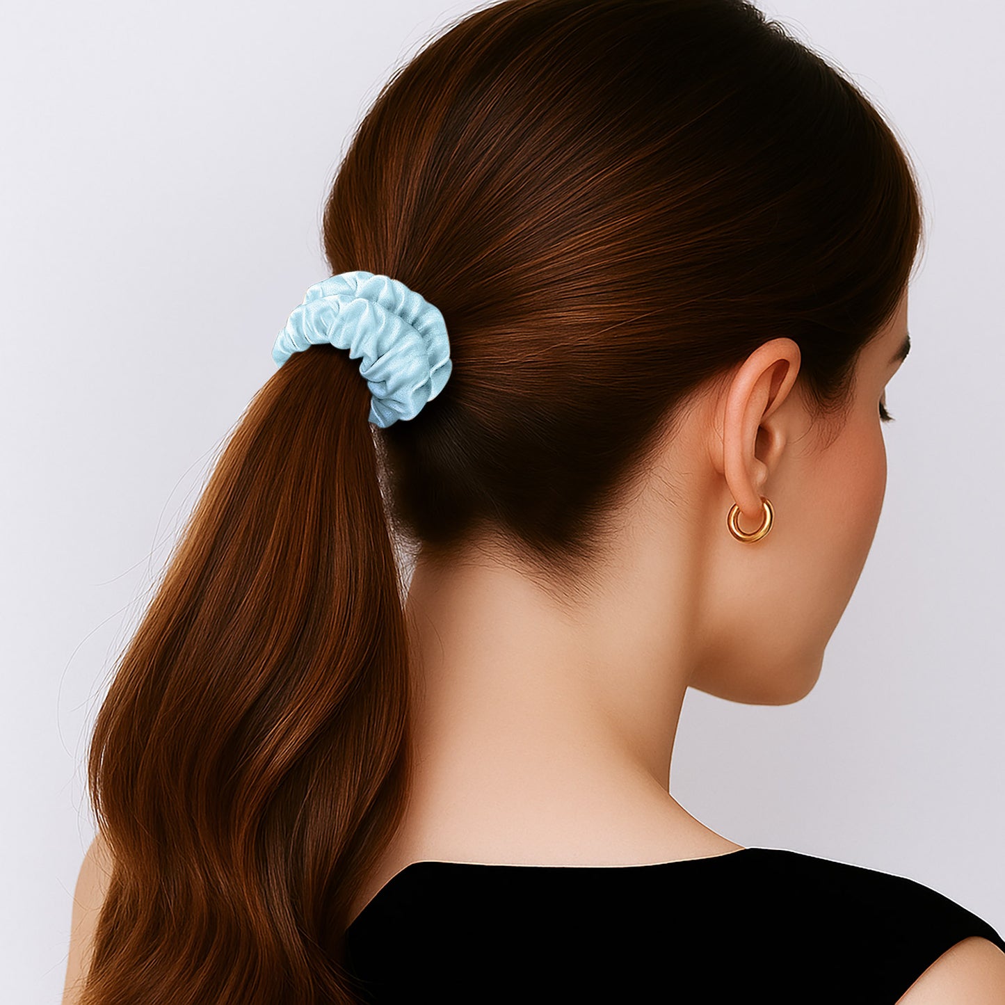 Chouchou en Satin Plissé Amalya Bleu Azur