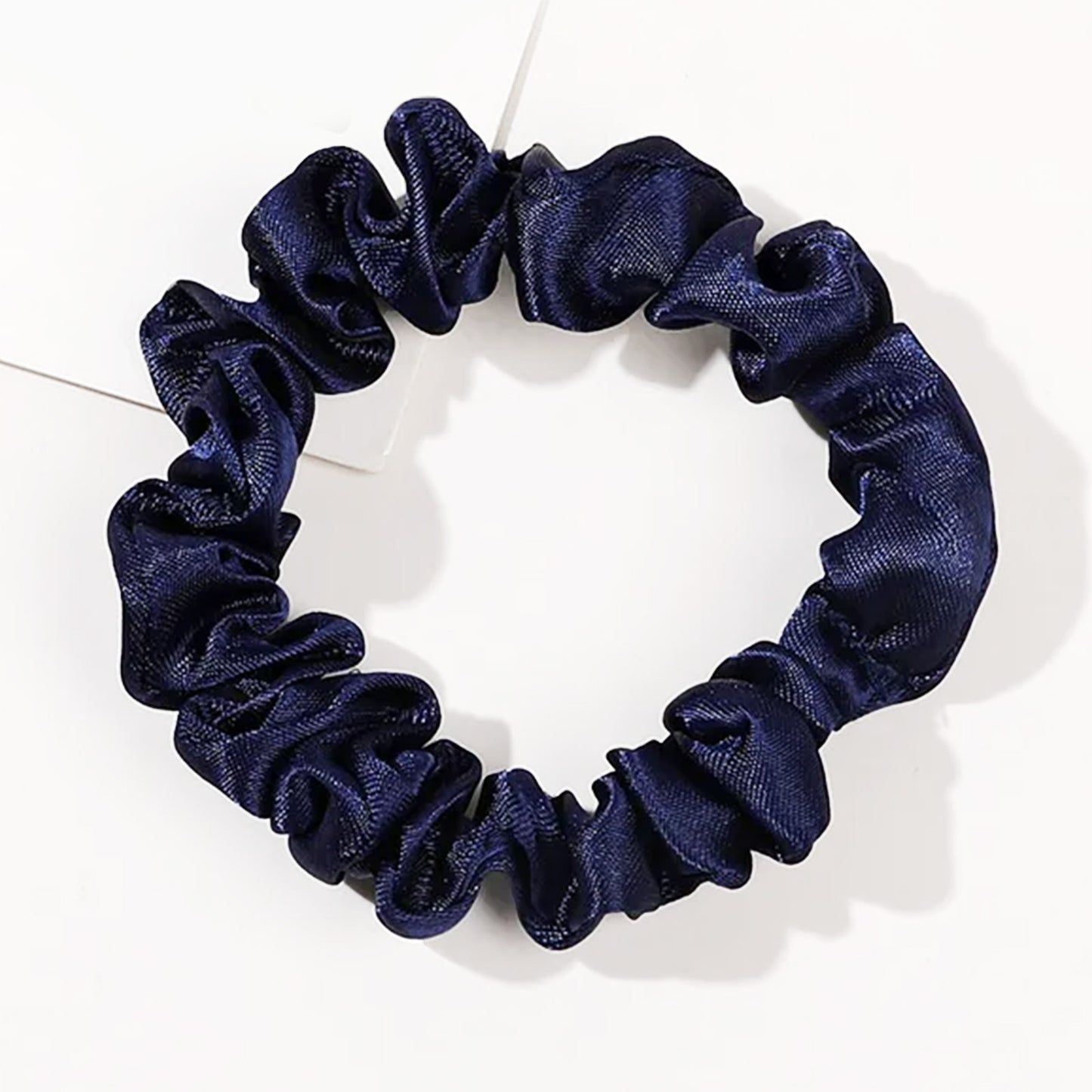 Chouchou en Satin Plissé Amalya Bleu Marine