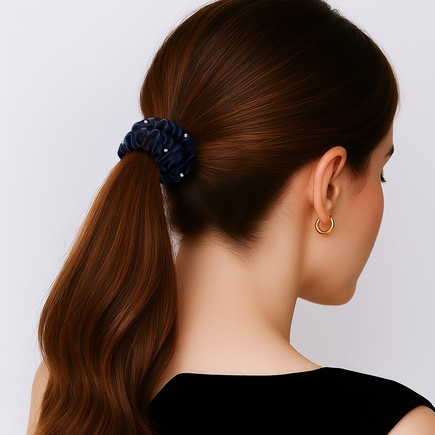 Chouchou en Satin Plissé Diamant Bleu