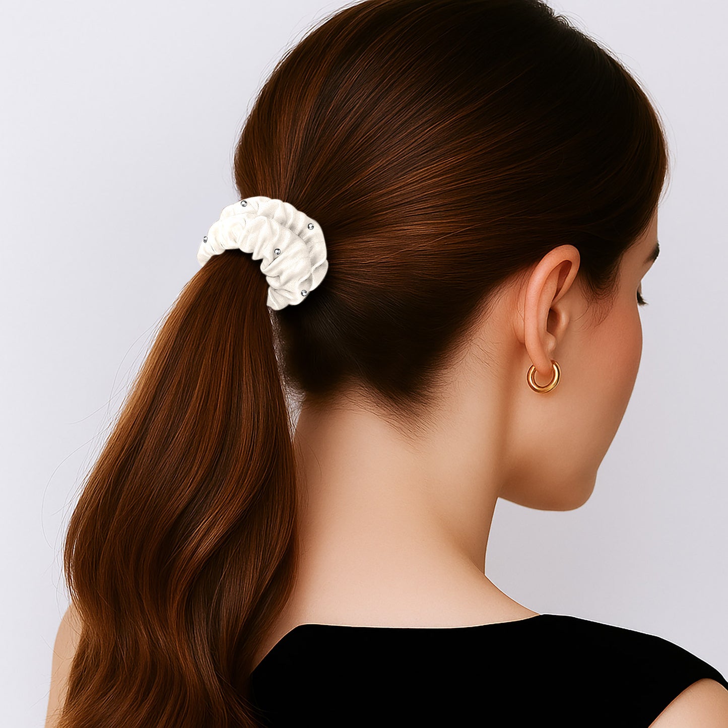 Chouchou en Satin Plissé Diamant Grace Blanc