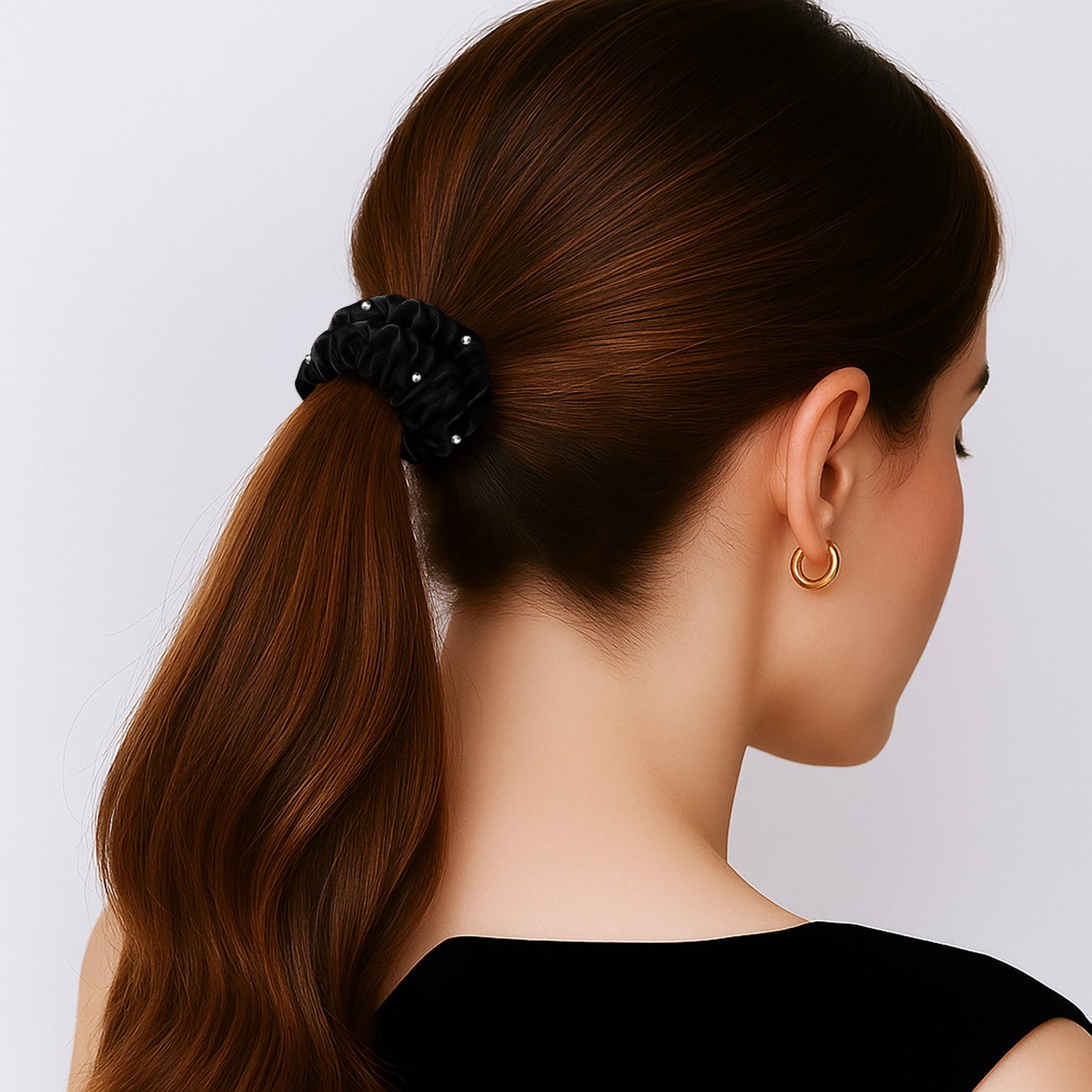 Chouchou en Satin Plissé Diamant Grace Noir