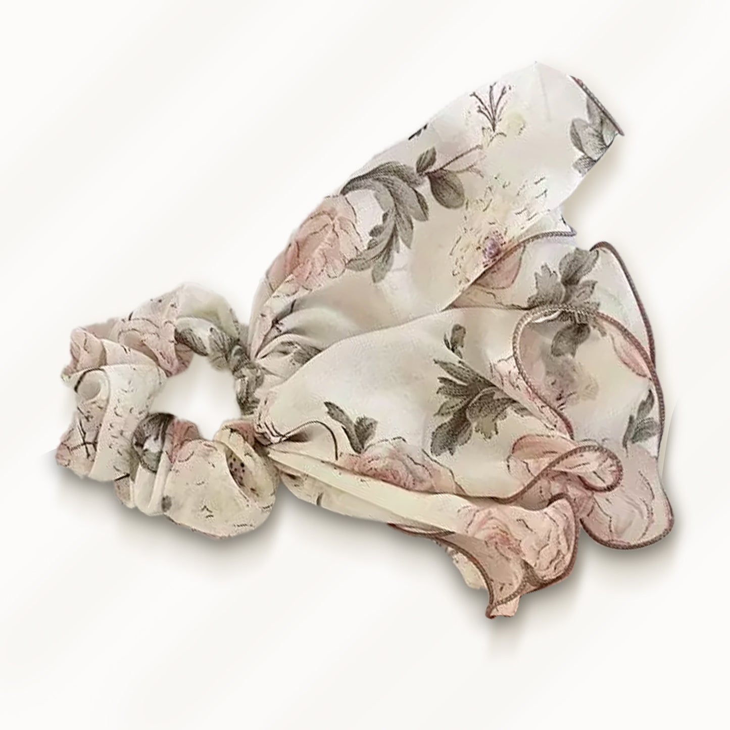 Chouchou Foulard pour Cheveux en Voile Épais Maxi Floral Bohème Chic Blanc