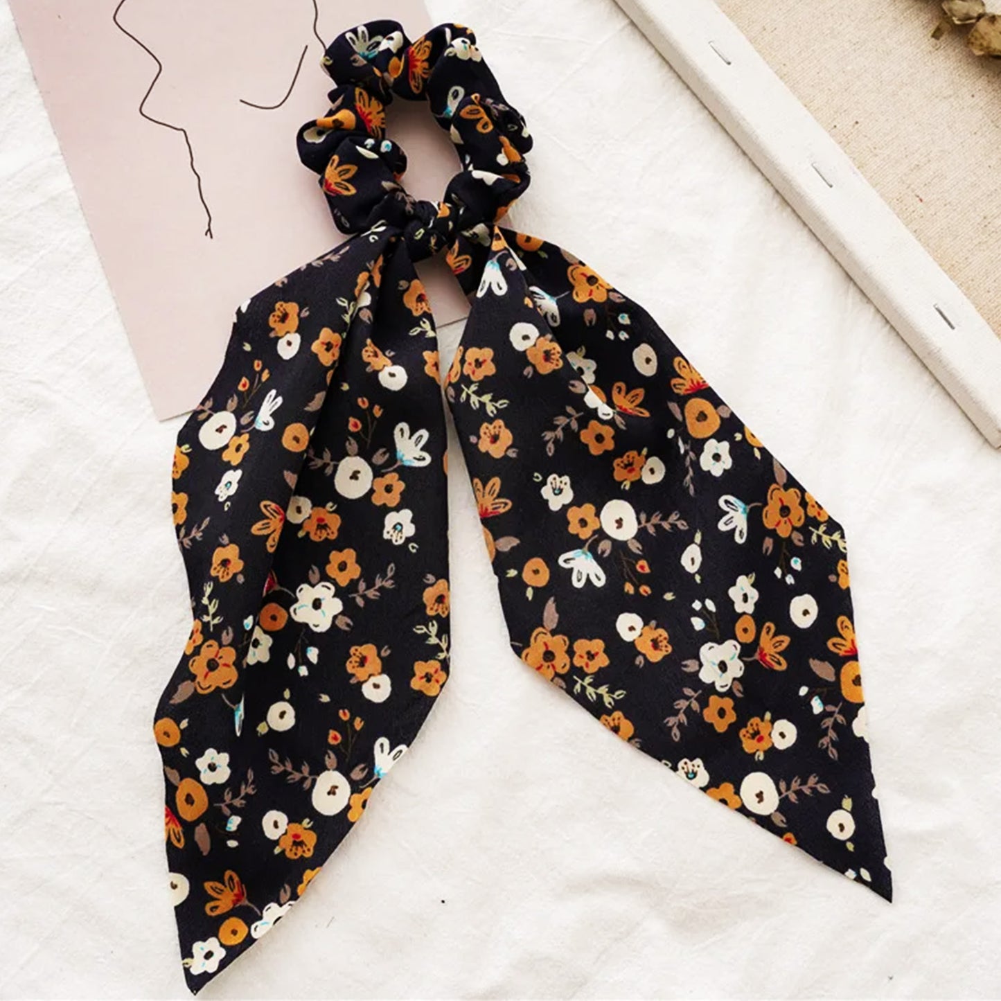 Chouchou Foulard en Voile Primavera Fleuri Noir