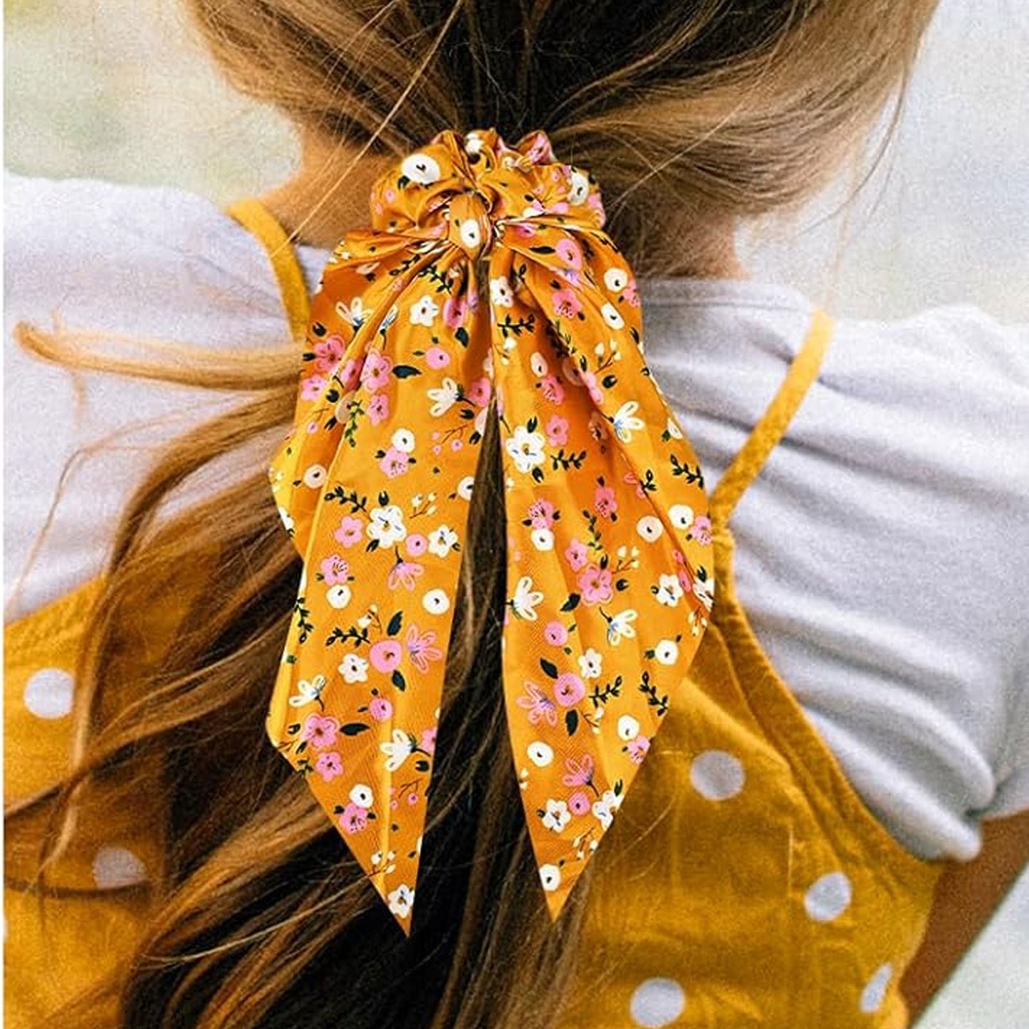 Chouchou Foulard en Satin Primavera Fleuri Jaune