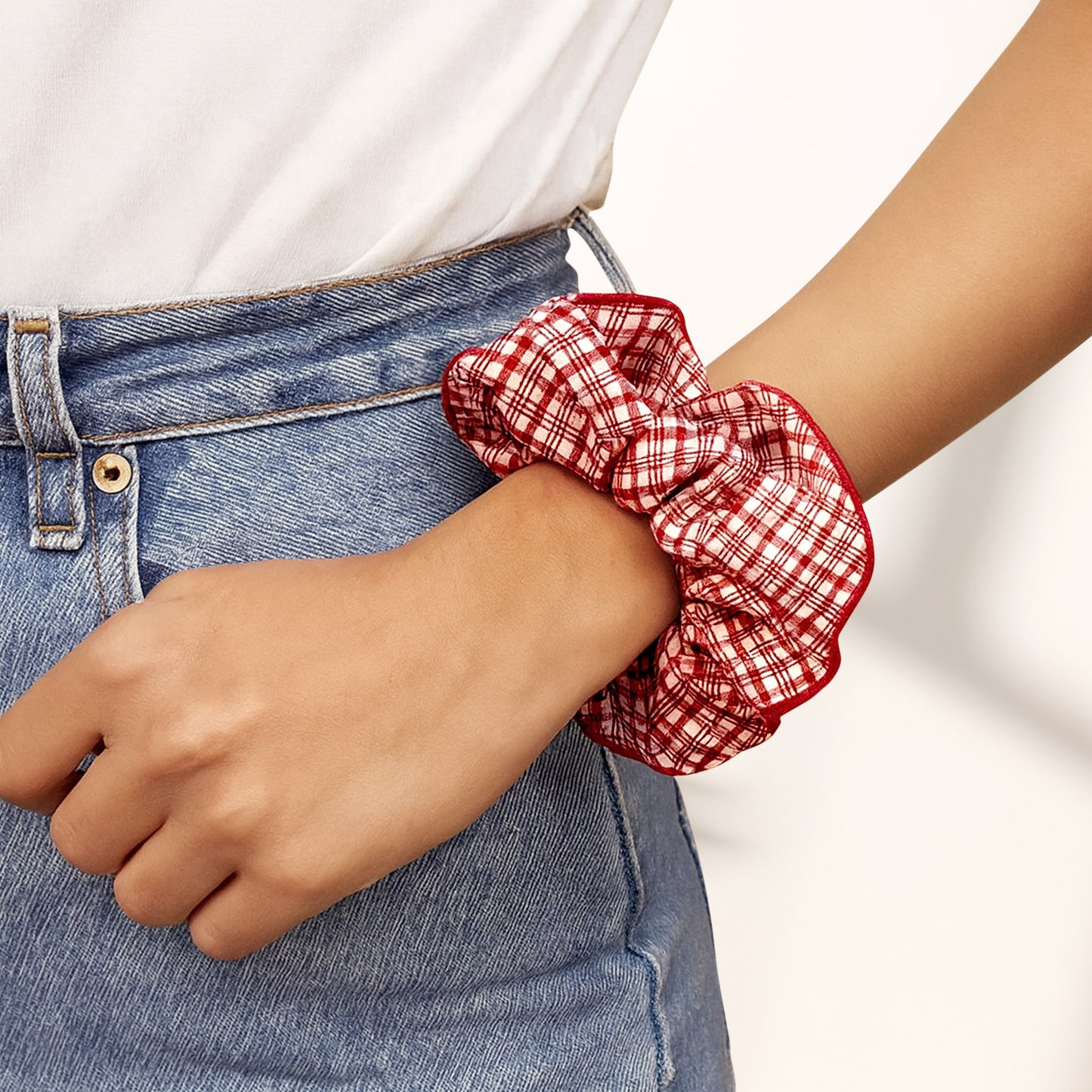 Chouchou Vintage Andrea à Carreaux Rouge