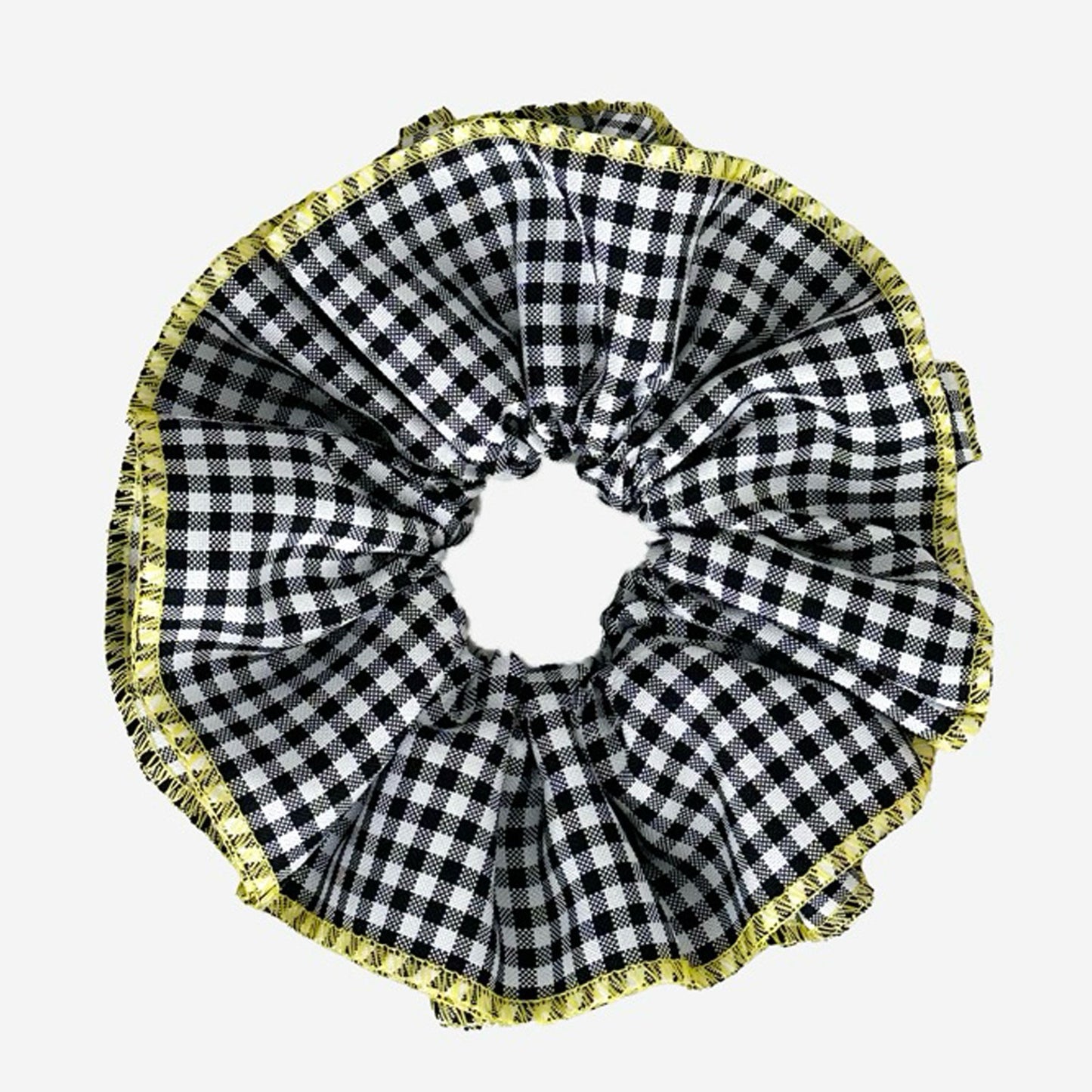 Chouchou Vichy Plissé Breeze Poppy Noir et Jaune