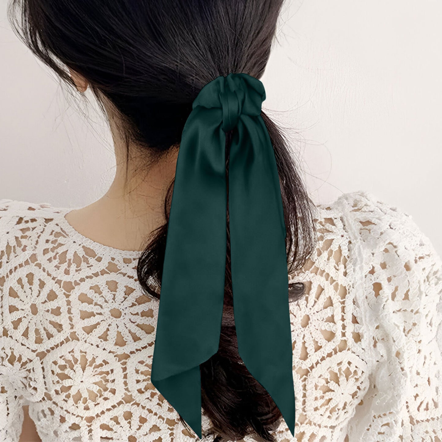 Chouchou en Satin à Double Nœud Gabriella Vert Emeraude
