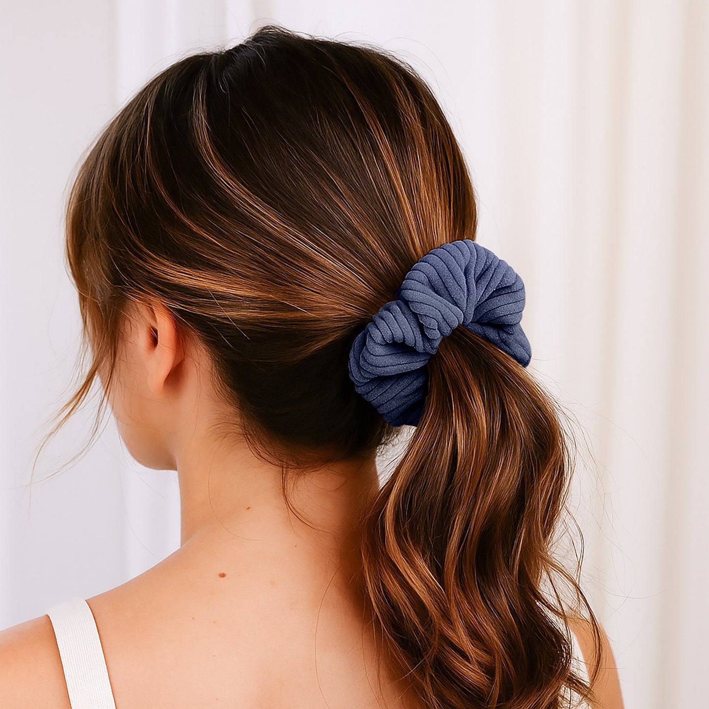 Chouchou en Velours Côtelé Pénélope Bleu