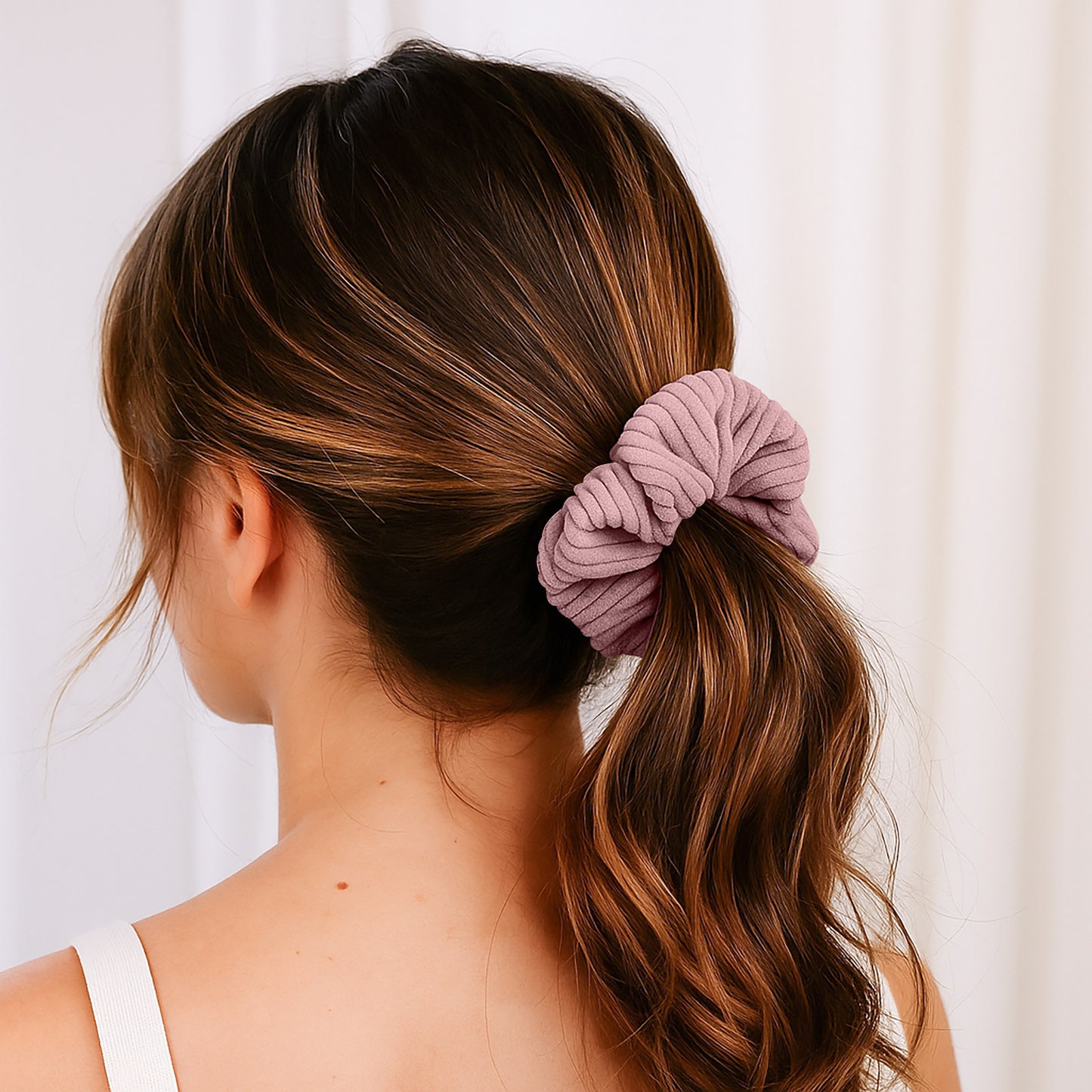 Chouchou en Velours Côtelé Pénélope Rose