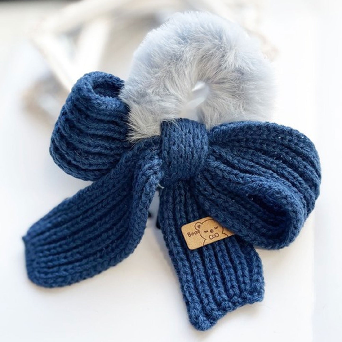 Chouchou en Tricot & Fourrure Bleu - Collection Kimiko