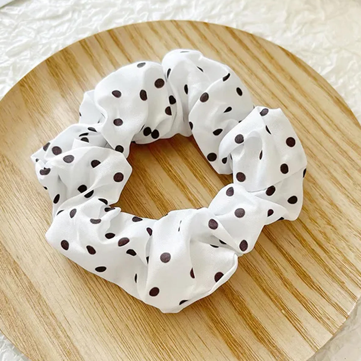 Chouchou Vintage Breezy Bloom Blanc à Pois Marron
