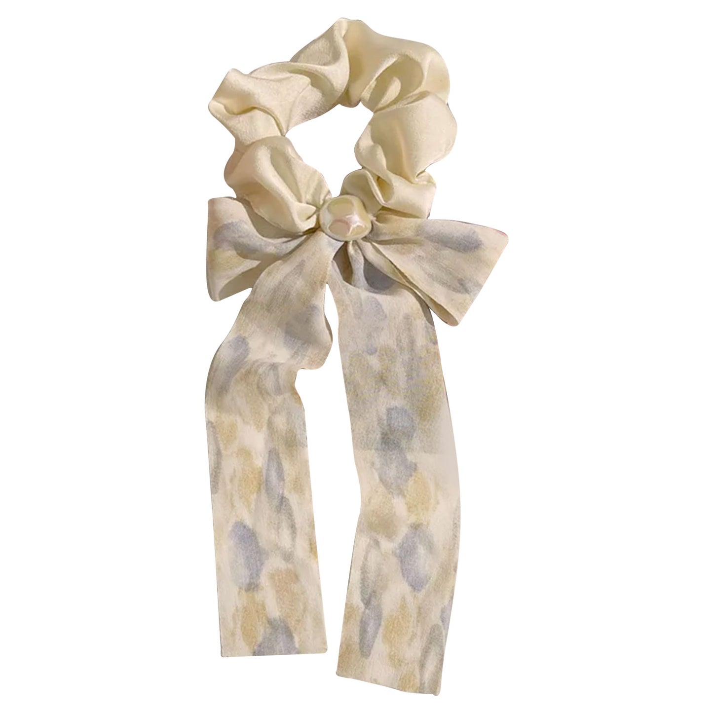 Chouchou Foulard Seraphina à Nœud Imprimé Beige