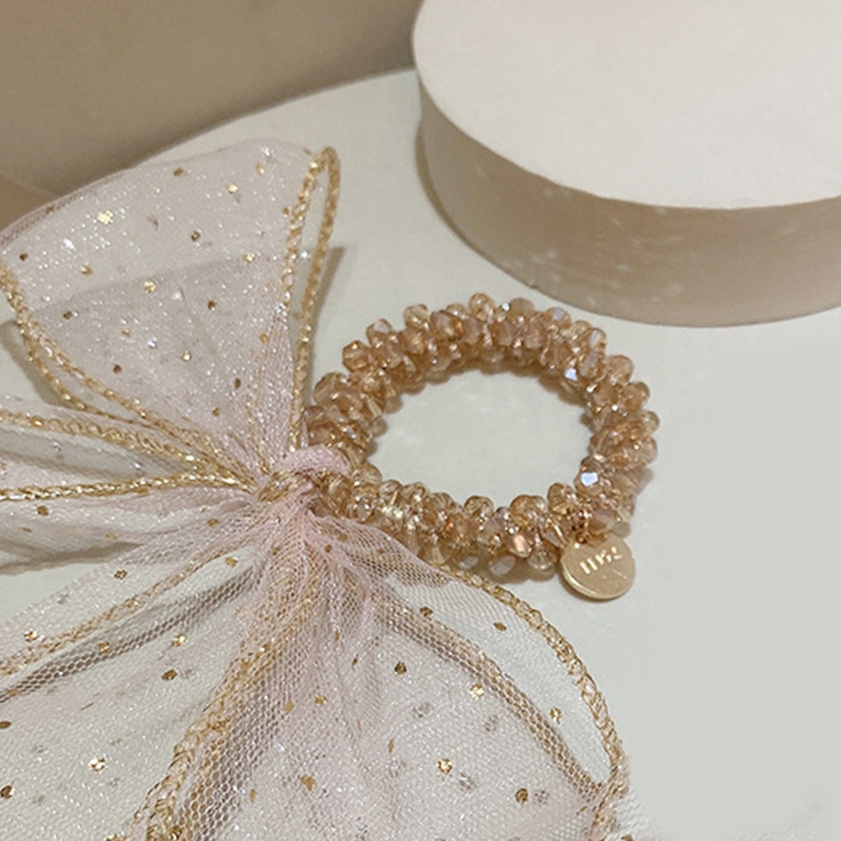 Chouchou en Perles et Nœud Impérial Léonora Beige