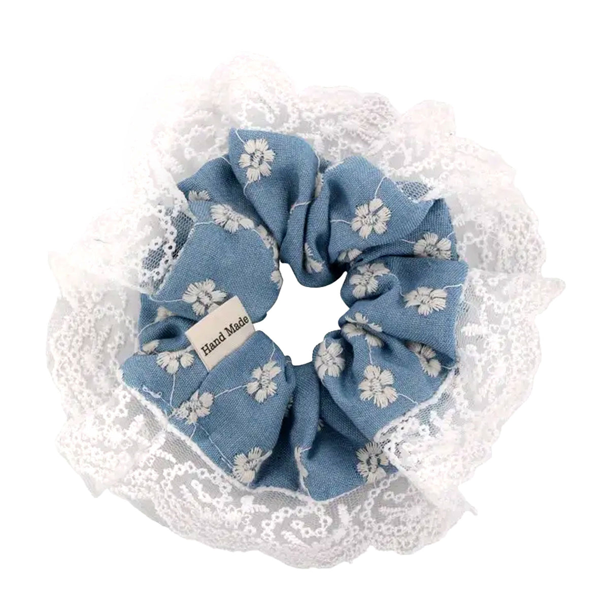 Chouchou Denim et Dentelle Manon Bleu Clair