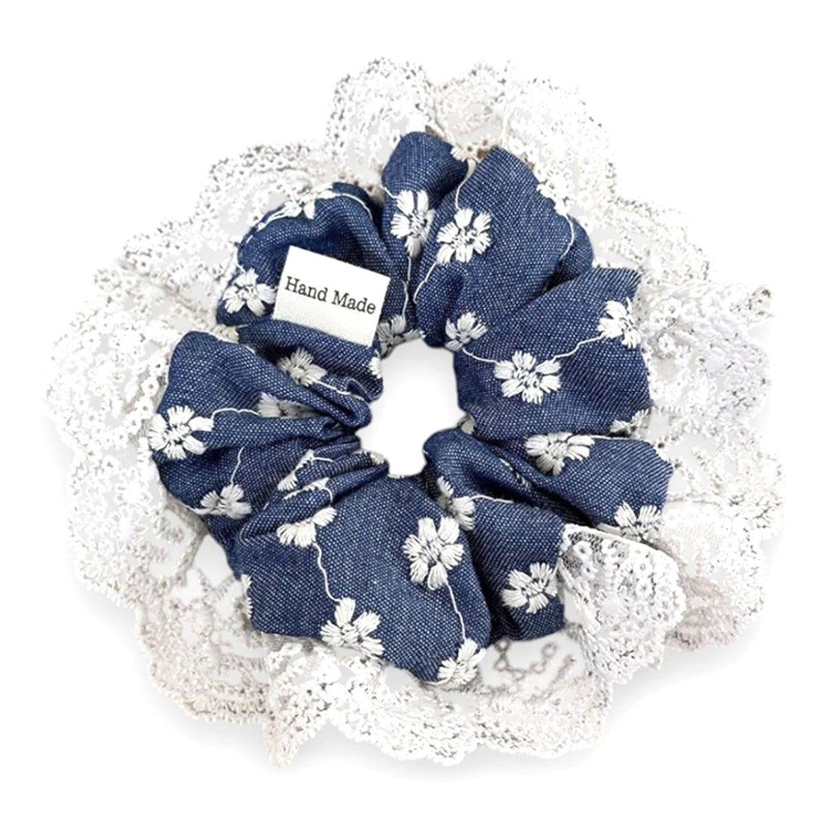 Chouchou Denim et Dentelle Manon Bleu