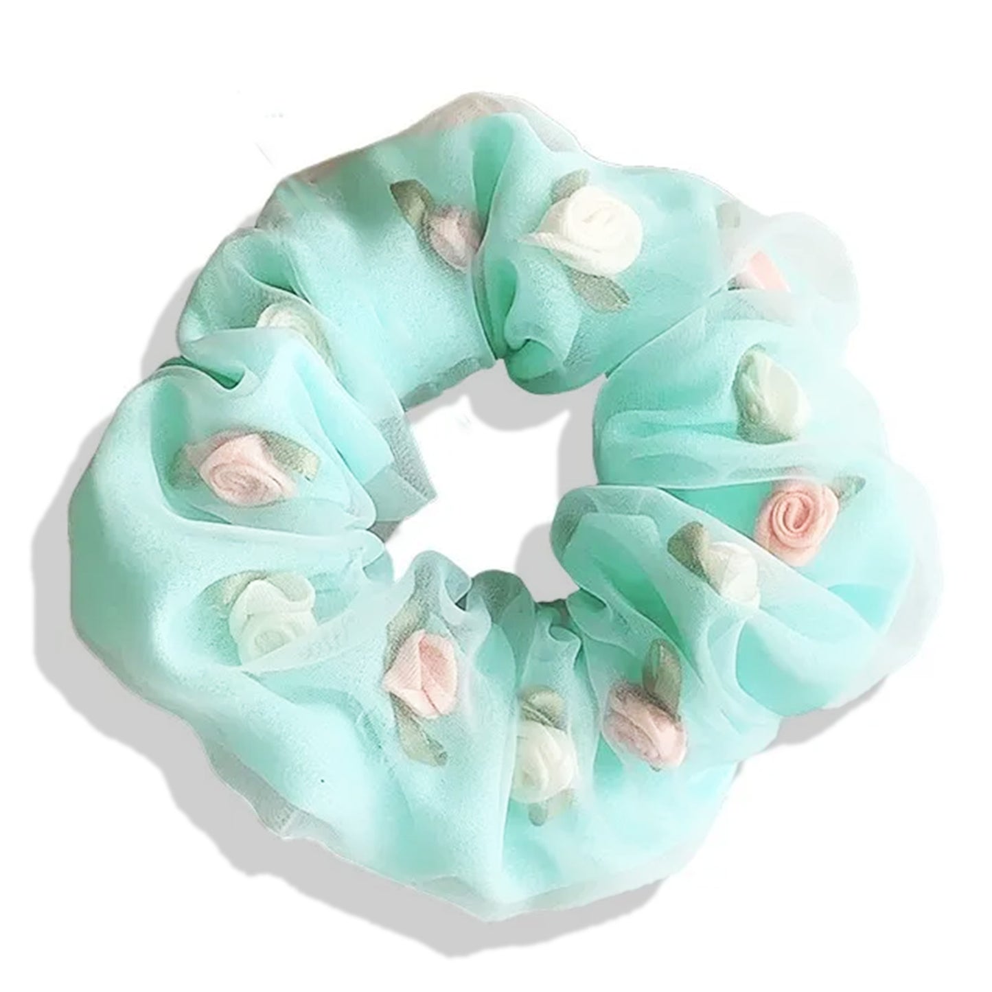 Chouchou Double Épaisseur Fleuri Rosée Vert