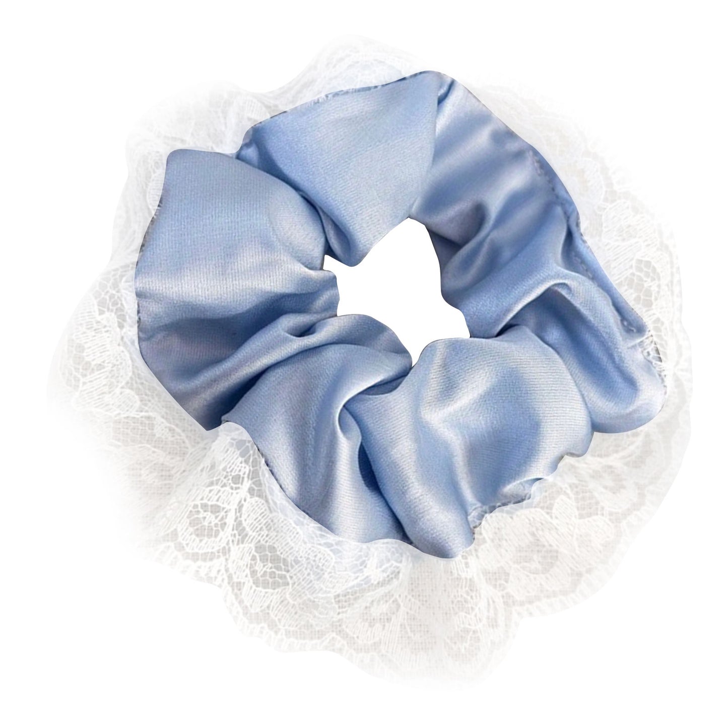 Chouchou en Satin avec Dentelle Bleu Ciel - Collection Hazel
