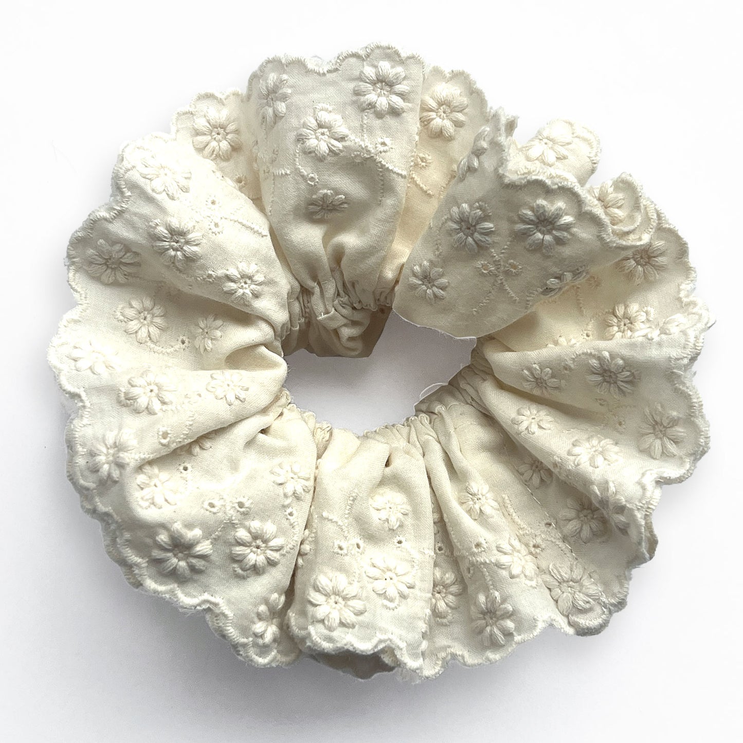 Chouchou en Tissu Brodé Beige - Collection Annelise