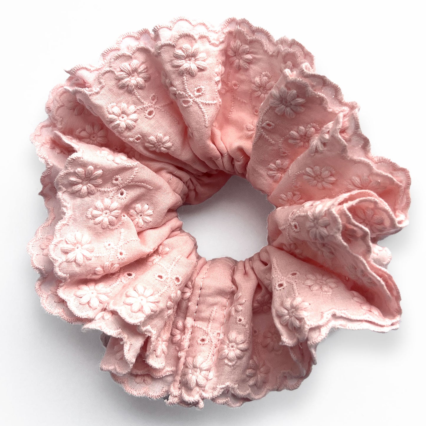 Chouchou en Tissu Brodé Rose - Collection Annelise